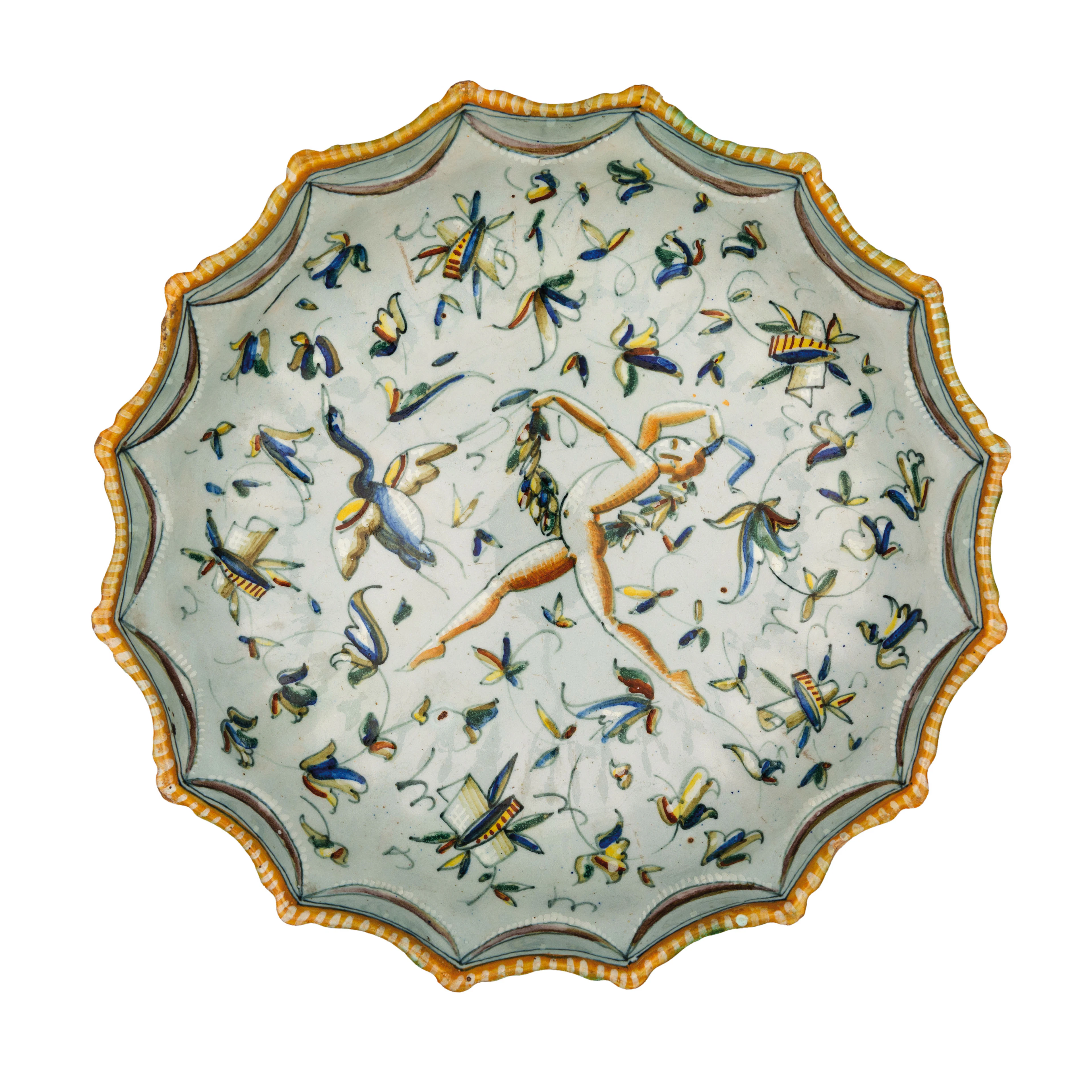 ALZATA IN MAIOLICA POLICROMA, FORNACE MOLARONI, PESARO, CIRCA 1930