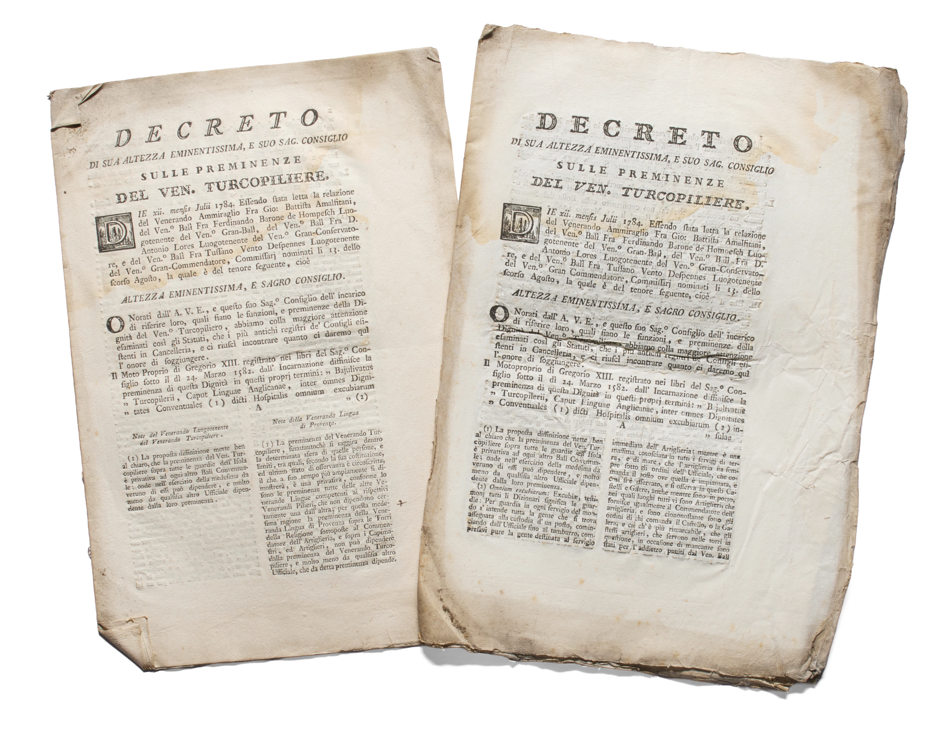 [TURCOPILIERE] Decreto di sua altezza eminentissima e suo sag. consiglio