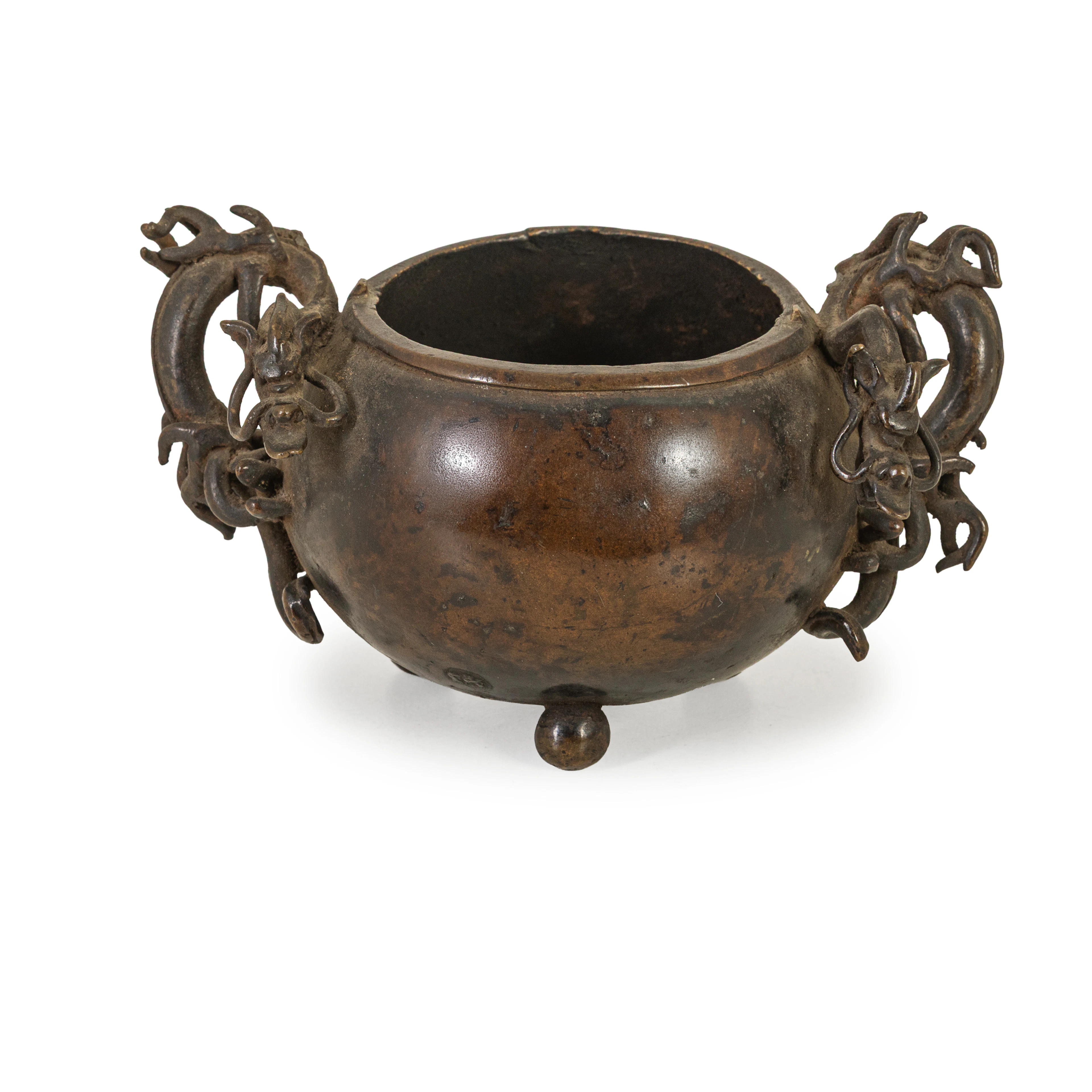 PICCOLO INCENSIERE IN BRONZO PATINATO, MANIFATTURA ORIENTALE, XIX SECOLO