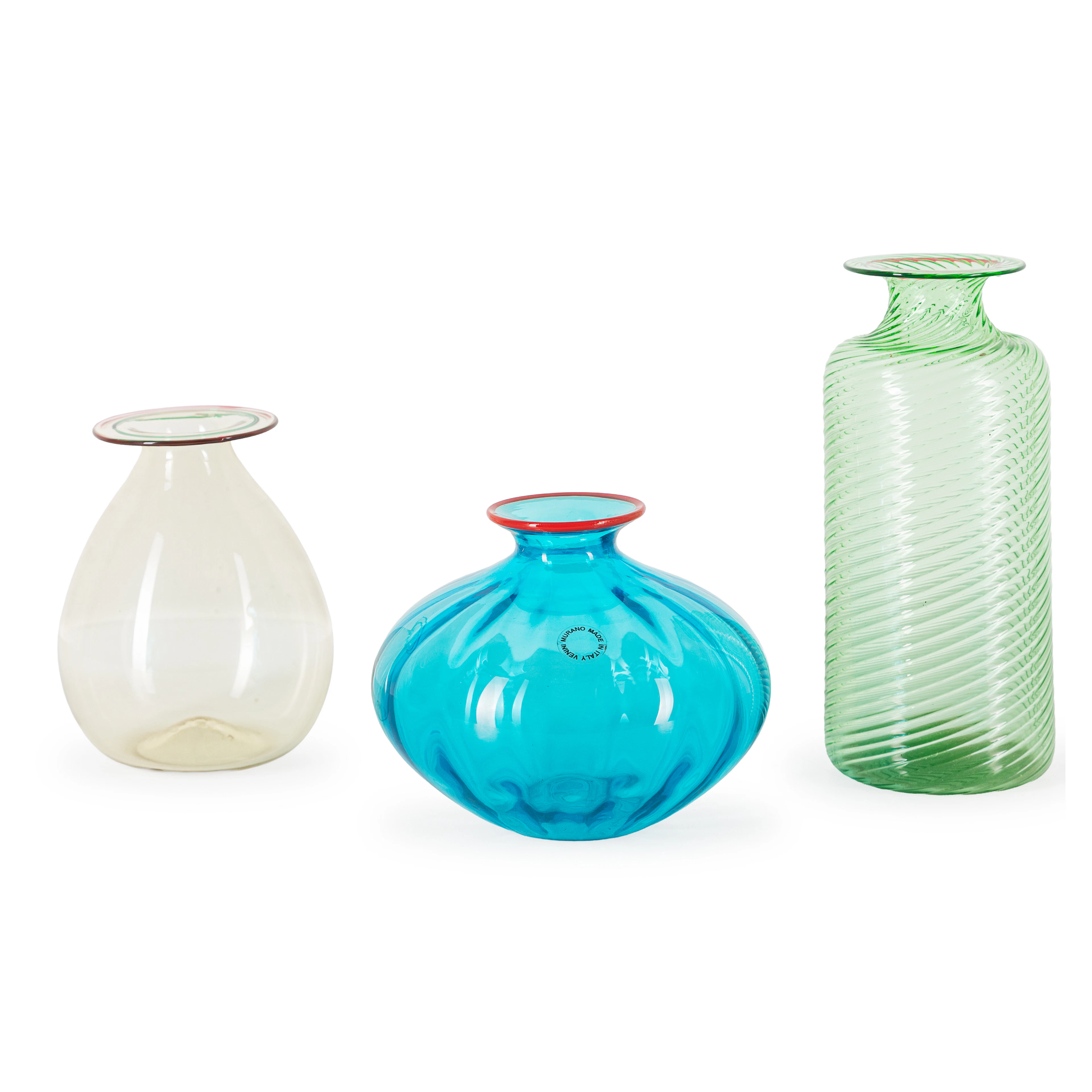 DUE PICCOLI VASI BAROVIER E TOSO E UNO PROBABILMENTE VENINI, MURANO, XX SECOLO