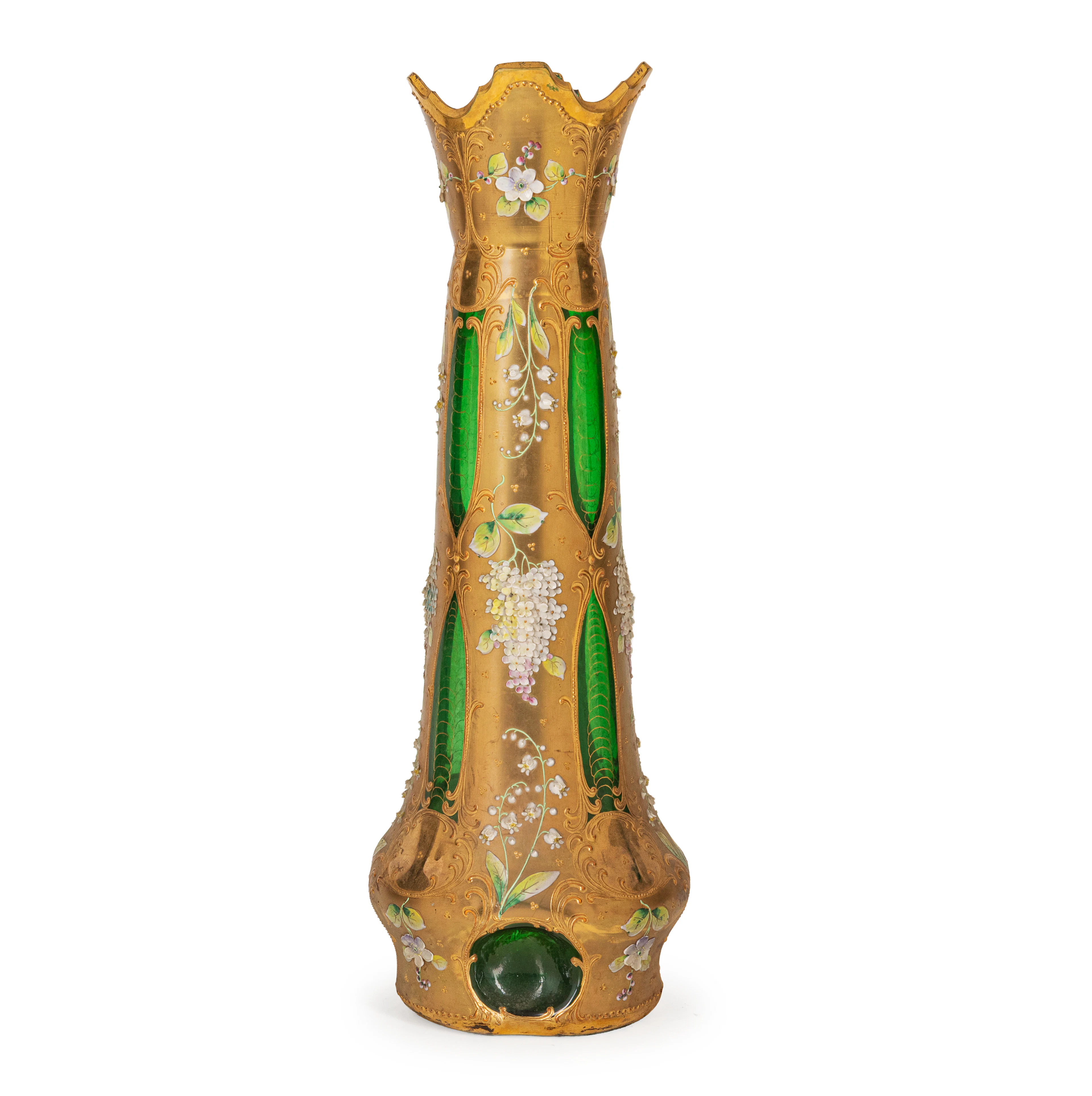 VASO IN VETRO VERDE E ORO, FORNACE DEL XX SECOLO