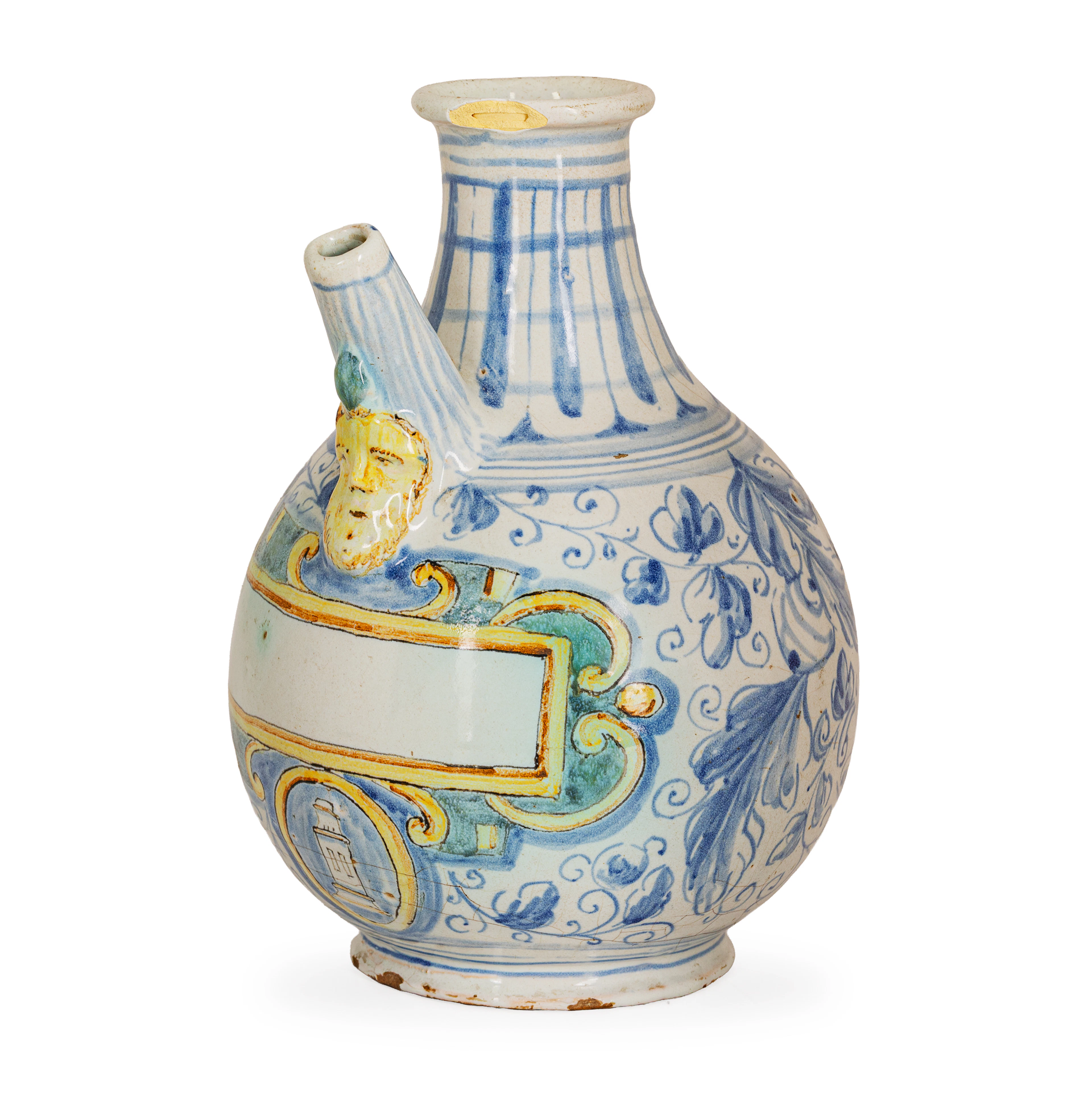 VERSATOIO IN MAIOLICA POLICROMA, PROBABILMENTE FORNACE LIGURE DEL XVIII SECOLO