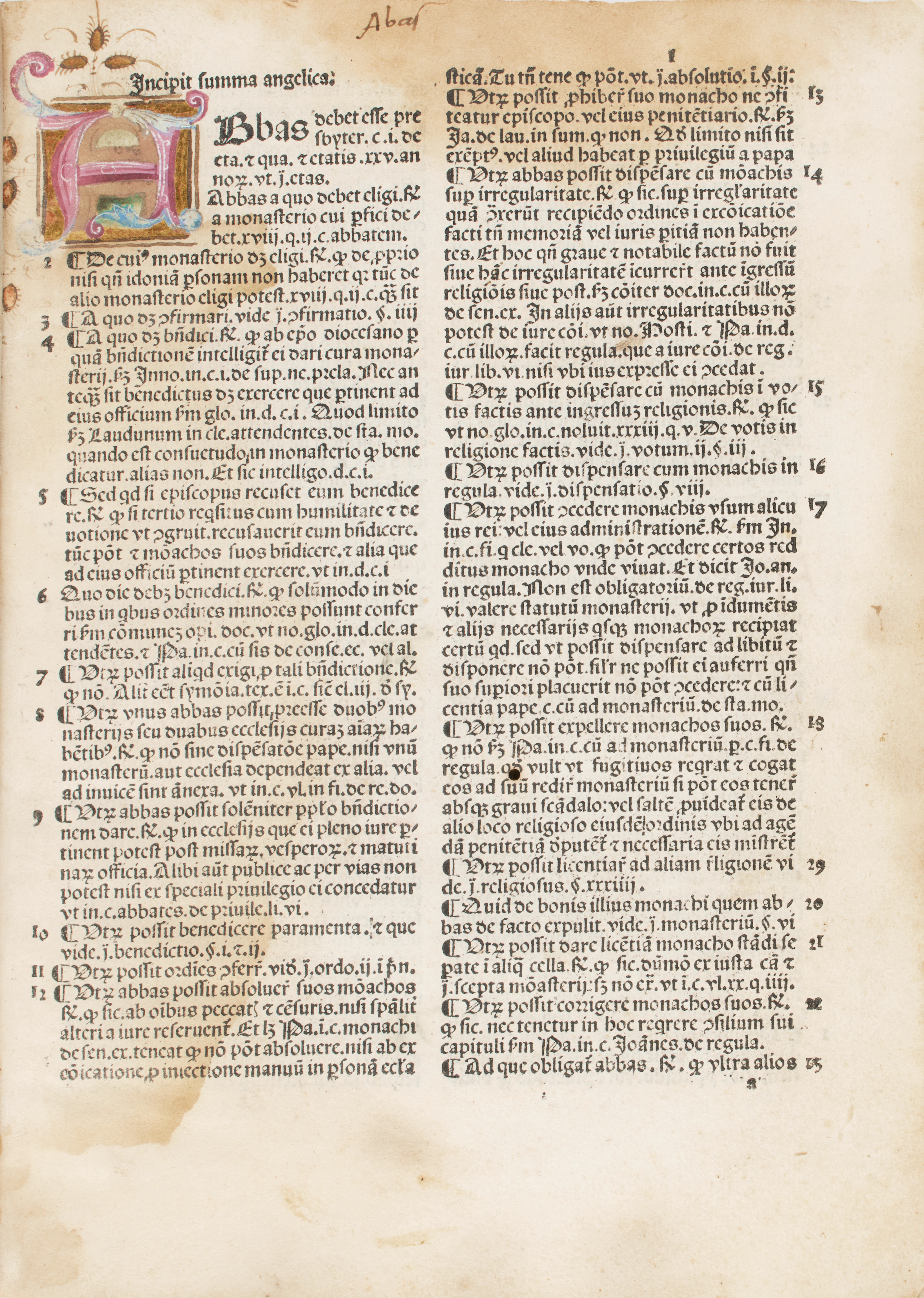 ANGELUS DE CLAVASIO (ca. 1411-1495). Summa Angelica de casibus conscientiae.