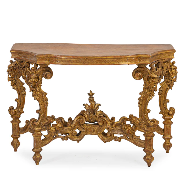 CONSOLE IN LEGNO INTAGLIATO E DORATO, XVIII-XIX SECOLO