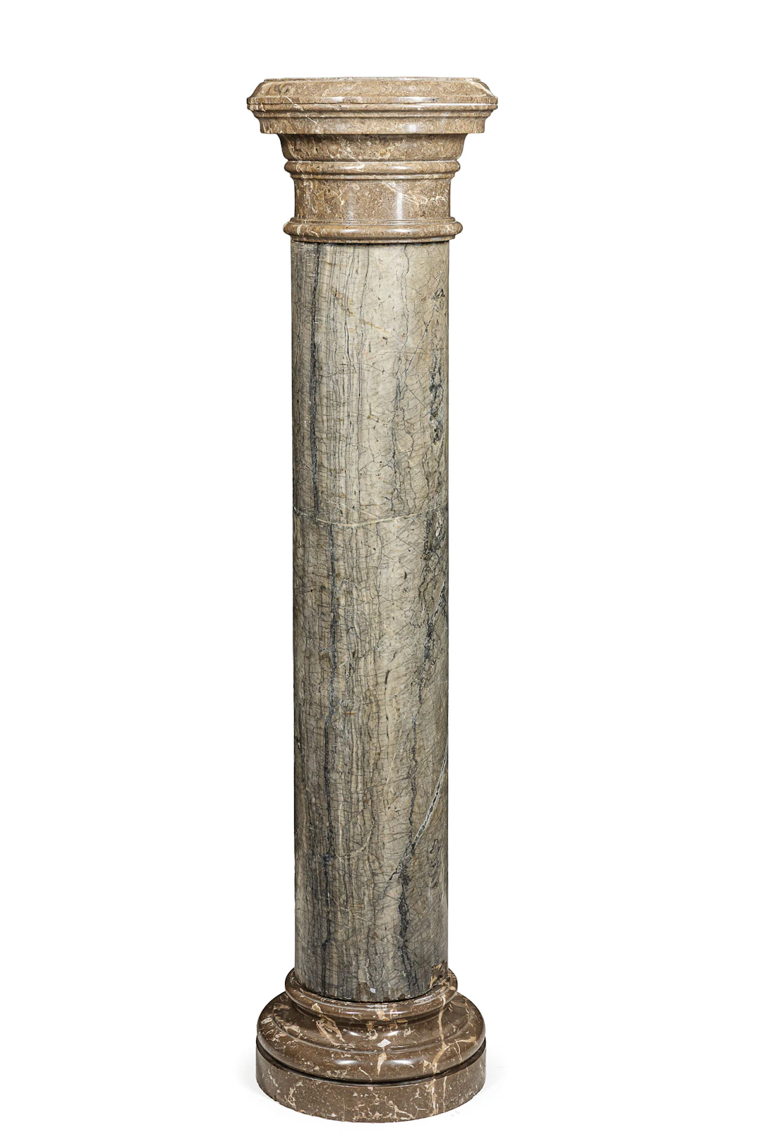 COPPIA DI COLONNE REGGIBUSTO IN MARMO GRIGIO VENATO, XIX SECOLO