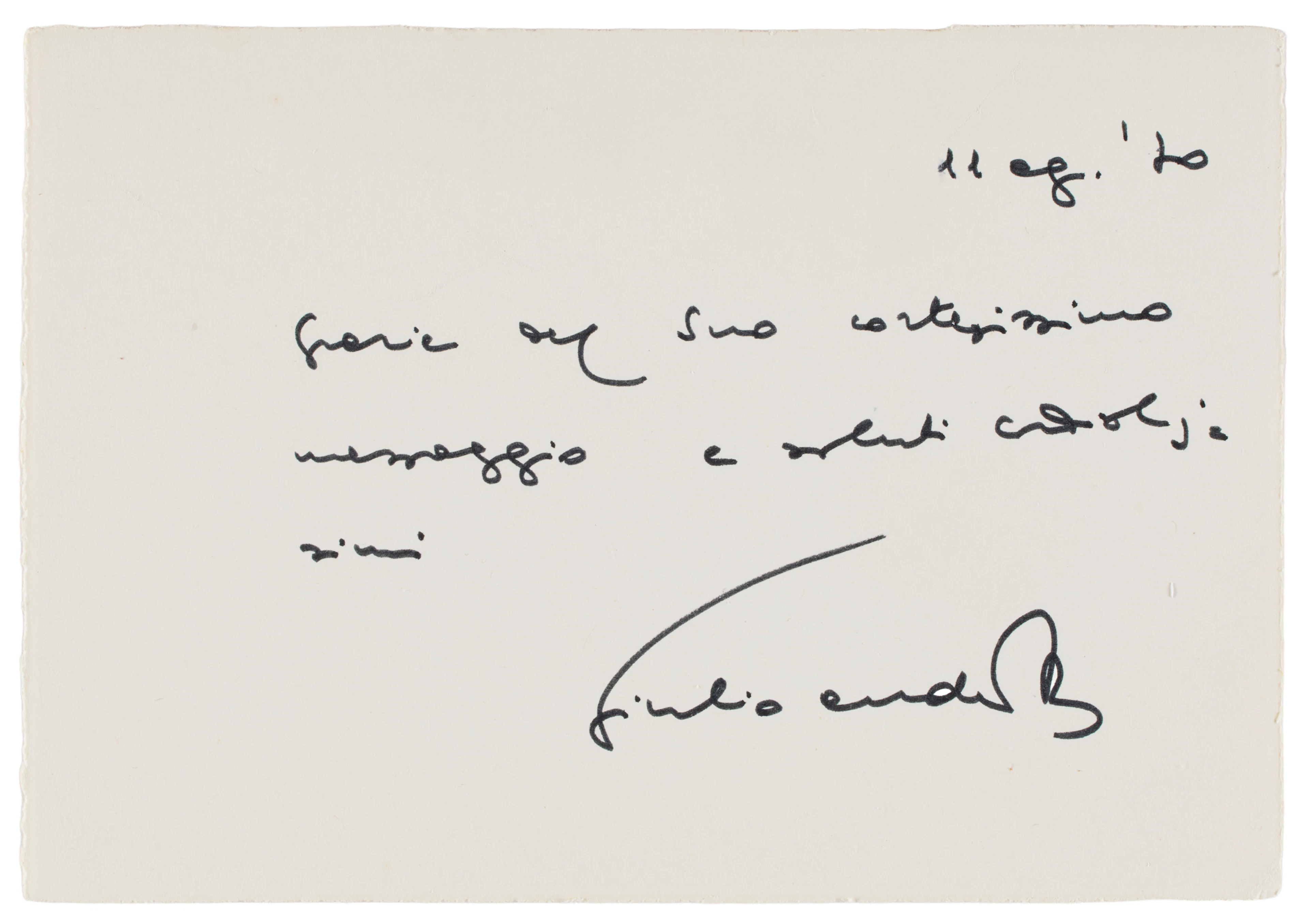 ANDREOTTI, Giulio (1919-2013). Biglietto con nota autografa firmata.