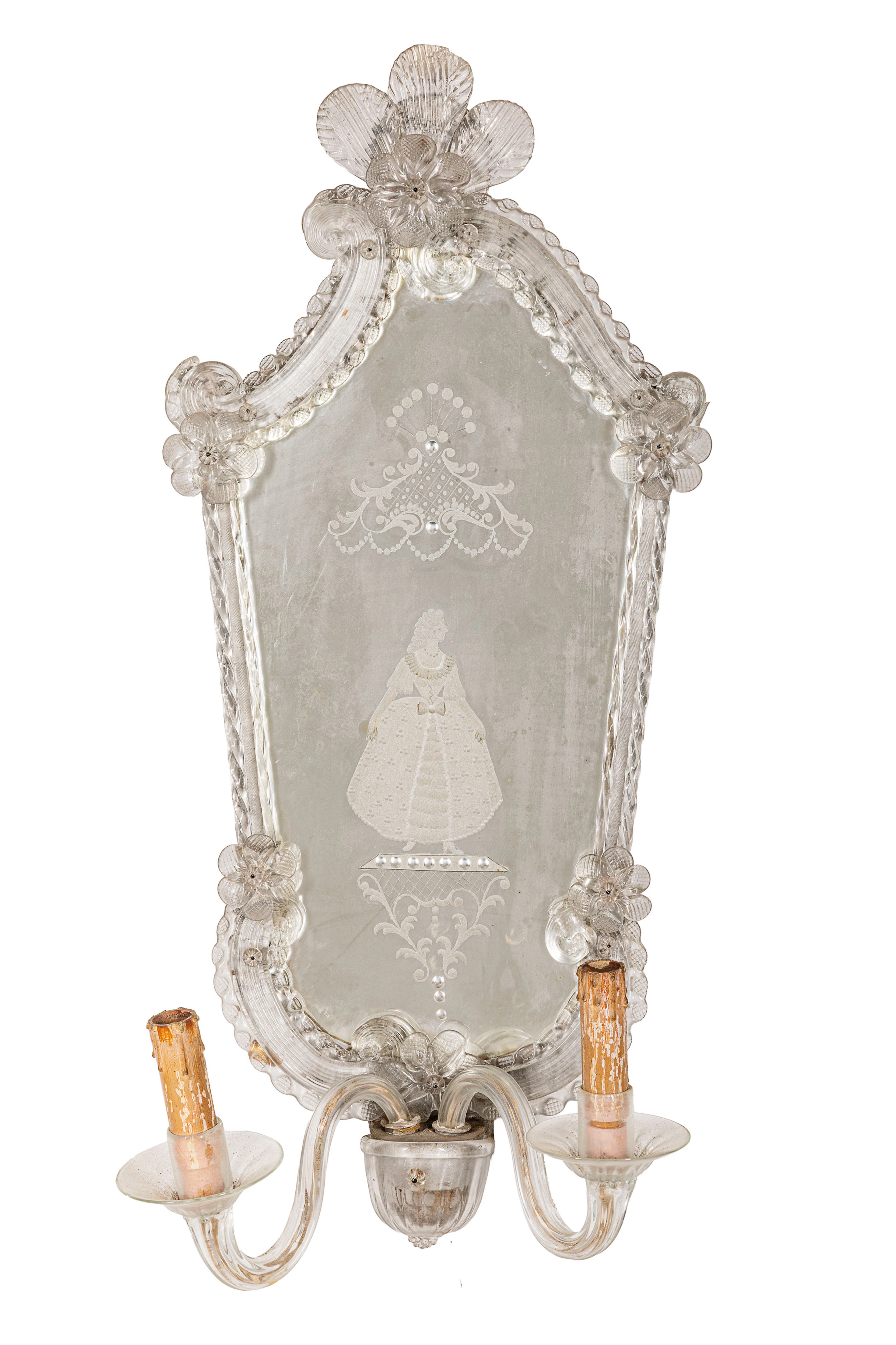 COPPIA DI SPECCHIERE IN VETRI INCISI, VENEZIA, XX SECOLO