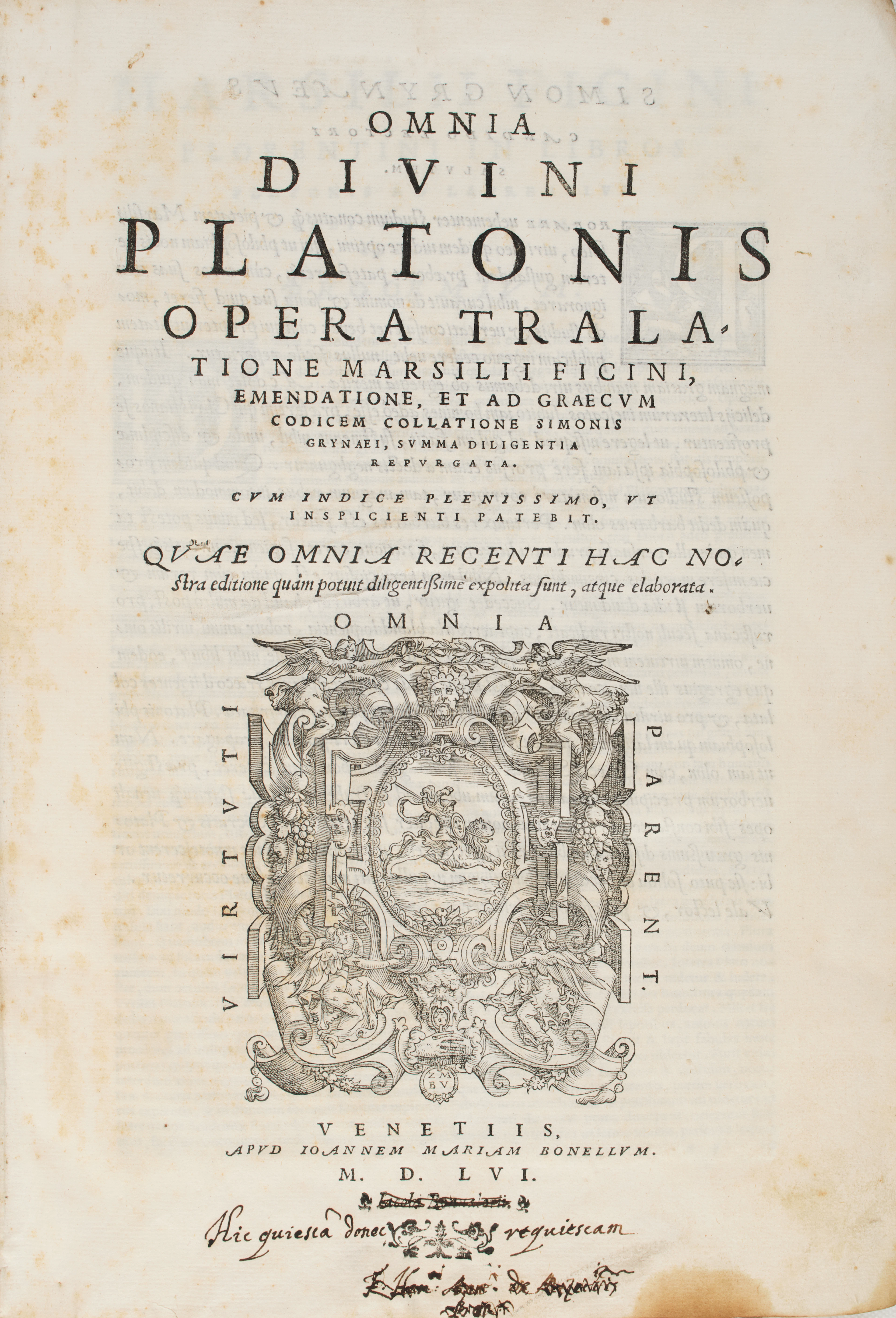 PLATONE (ca. 427-347 a.C.). Omnia divini Platonis opera, tralatione