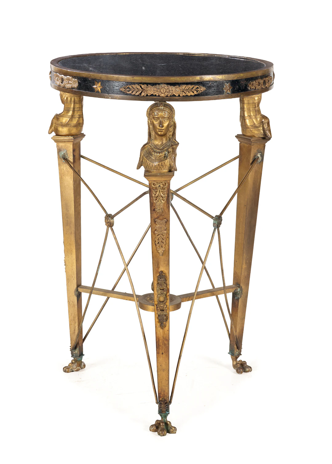 GUERIDON IN BRONZO DORATO E PATINATO, XIX SECOLO