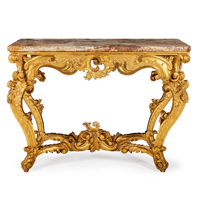 CONSOLE IN LEGNO INTAGLIATO E DORATO, XIX SECOLO