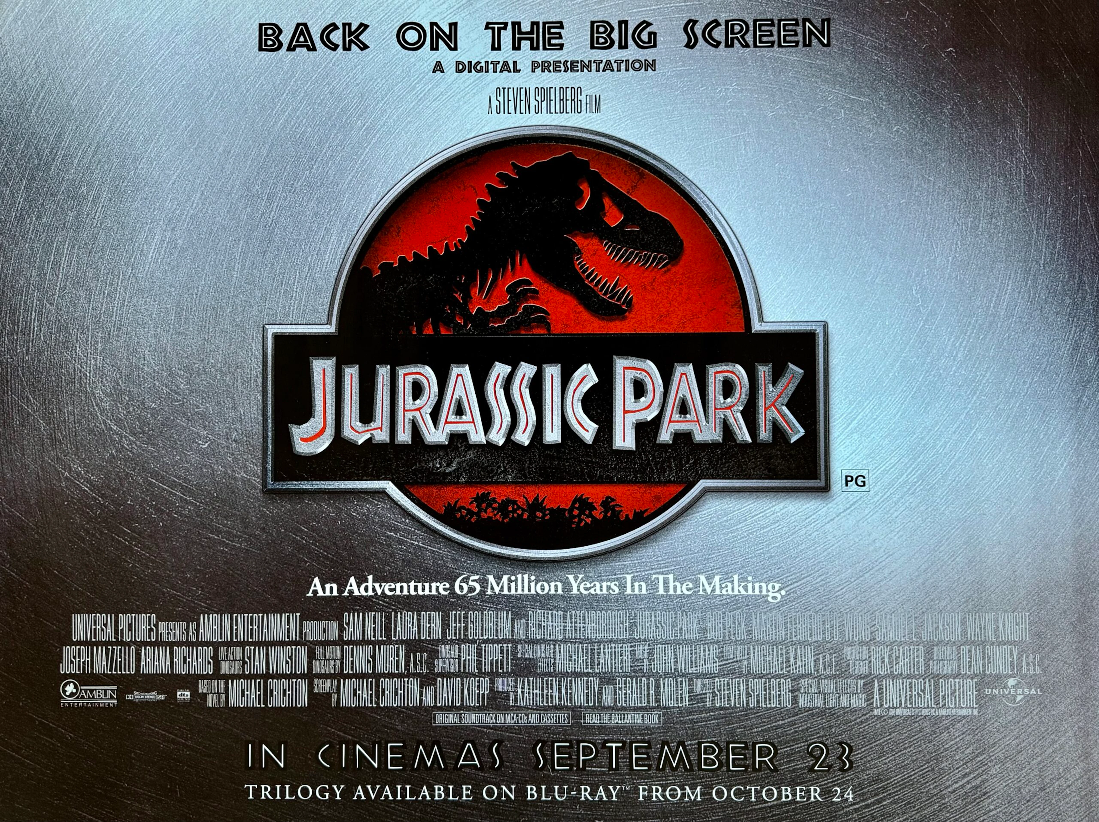 Original Jurassic Park Movie Poster - Steven Spielberg - T-Rex