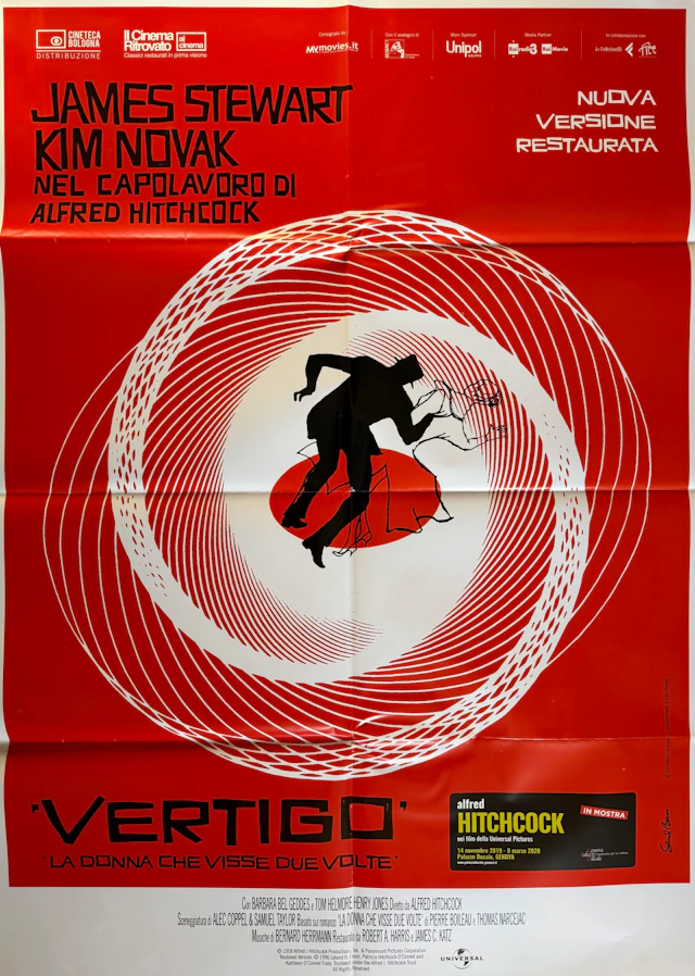Original Vertigo Movie Poster - Alfred Hitchcock - James Stewart