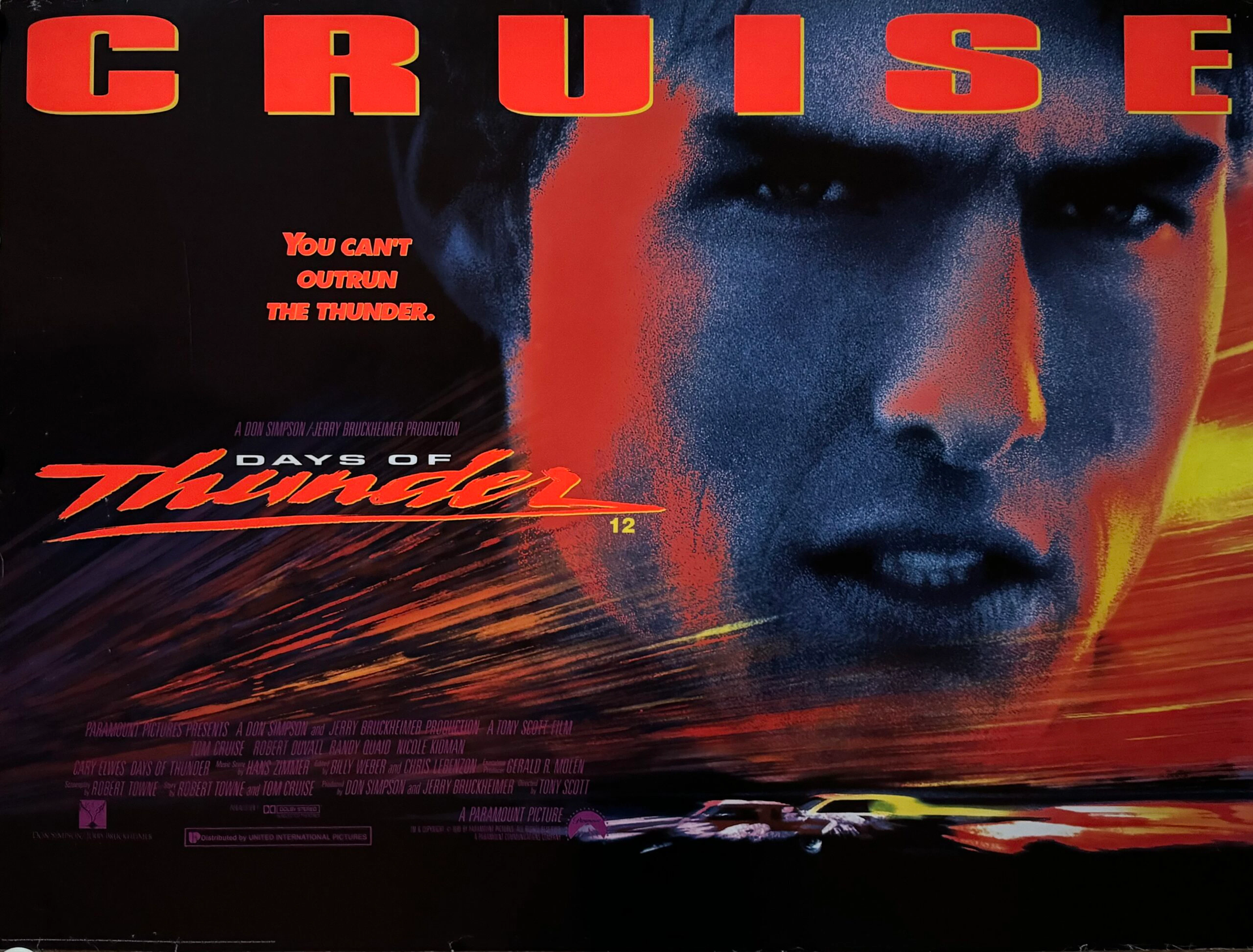 Original Days of Thunder Movie Poster - Tom Cruise - NASCAR