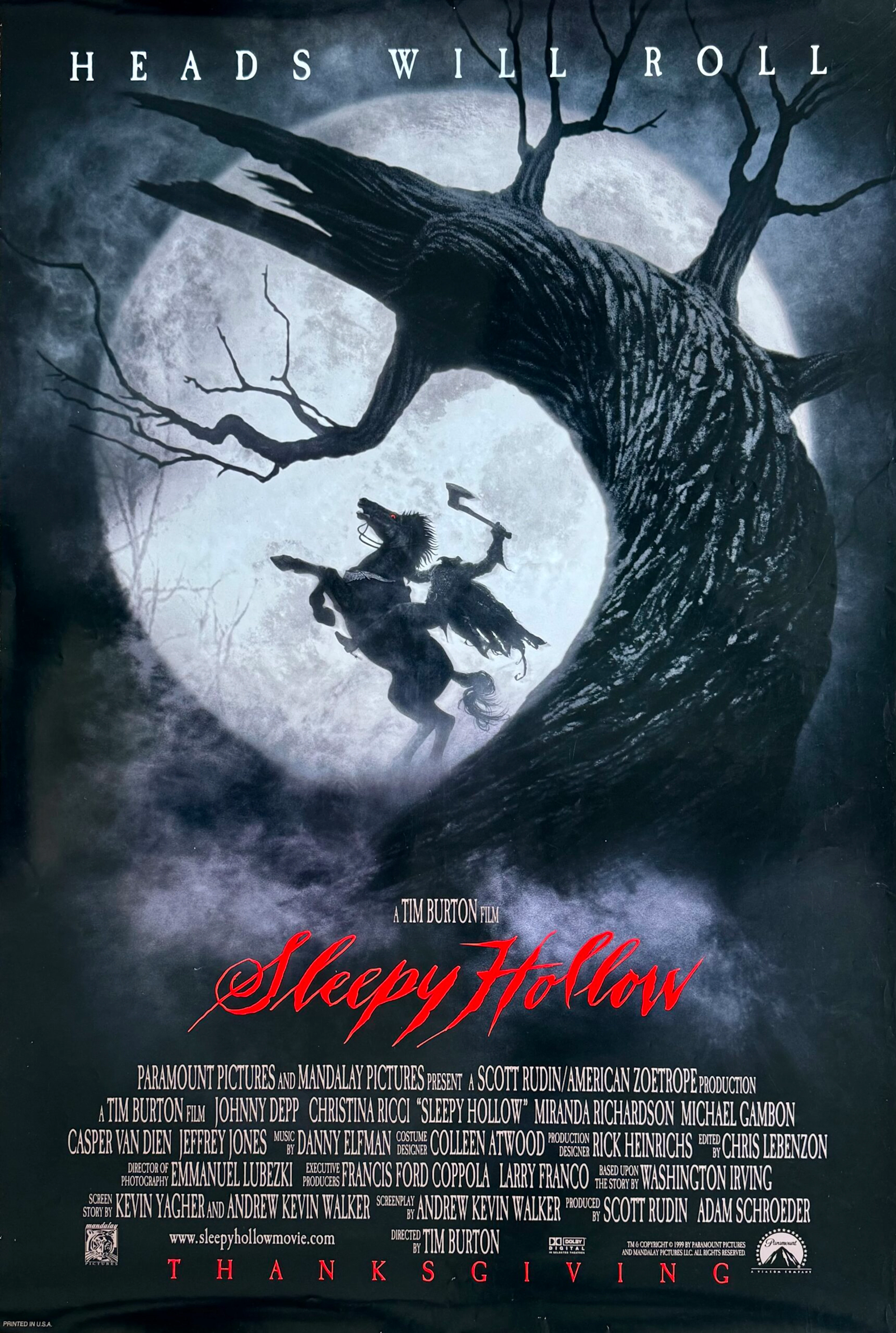 Original Sleepy Hollow Movie Poster - Tim Burton - Johnny Depp
