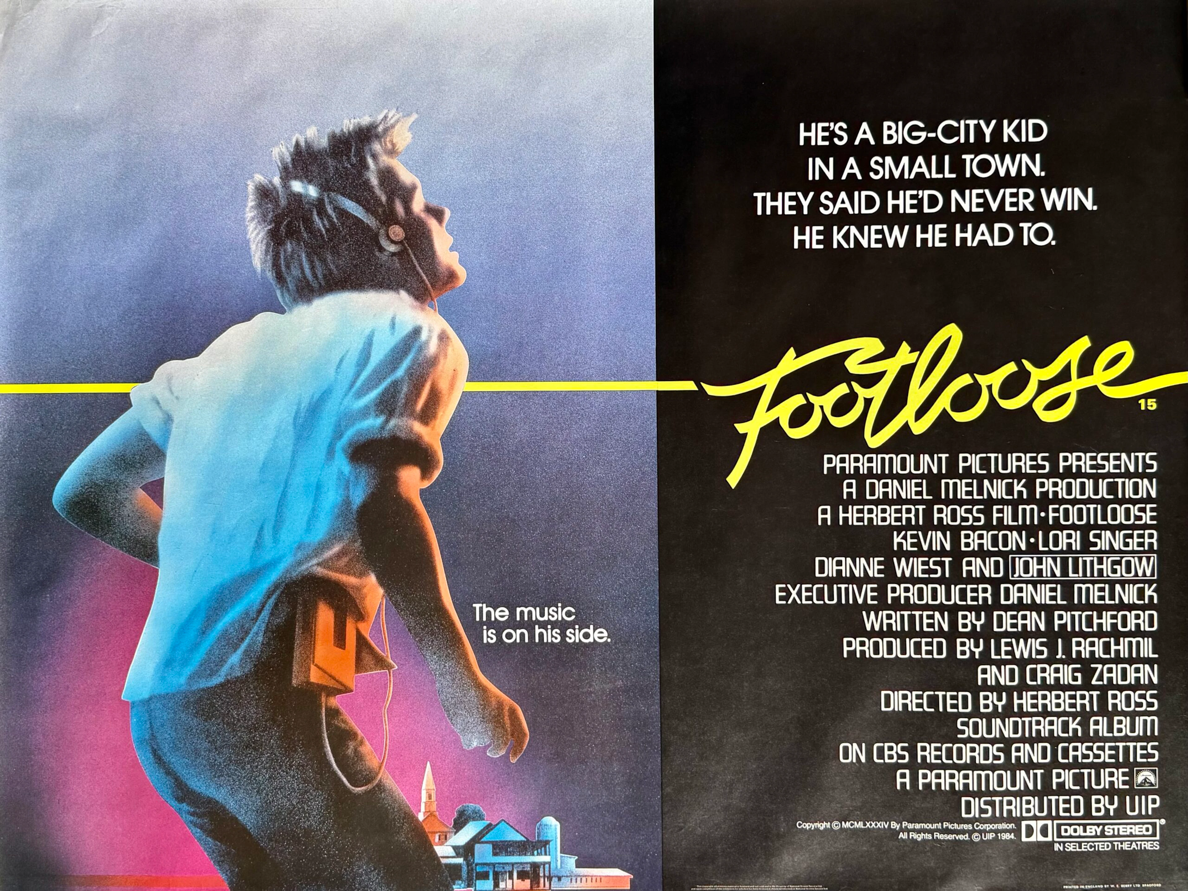 Original Footloose Movie Poster - Kevin Bacon - Music - Lori Singer