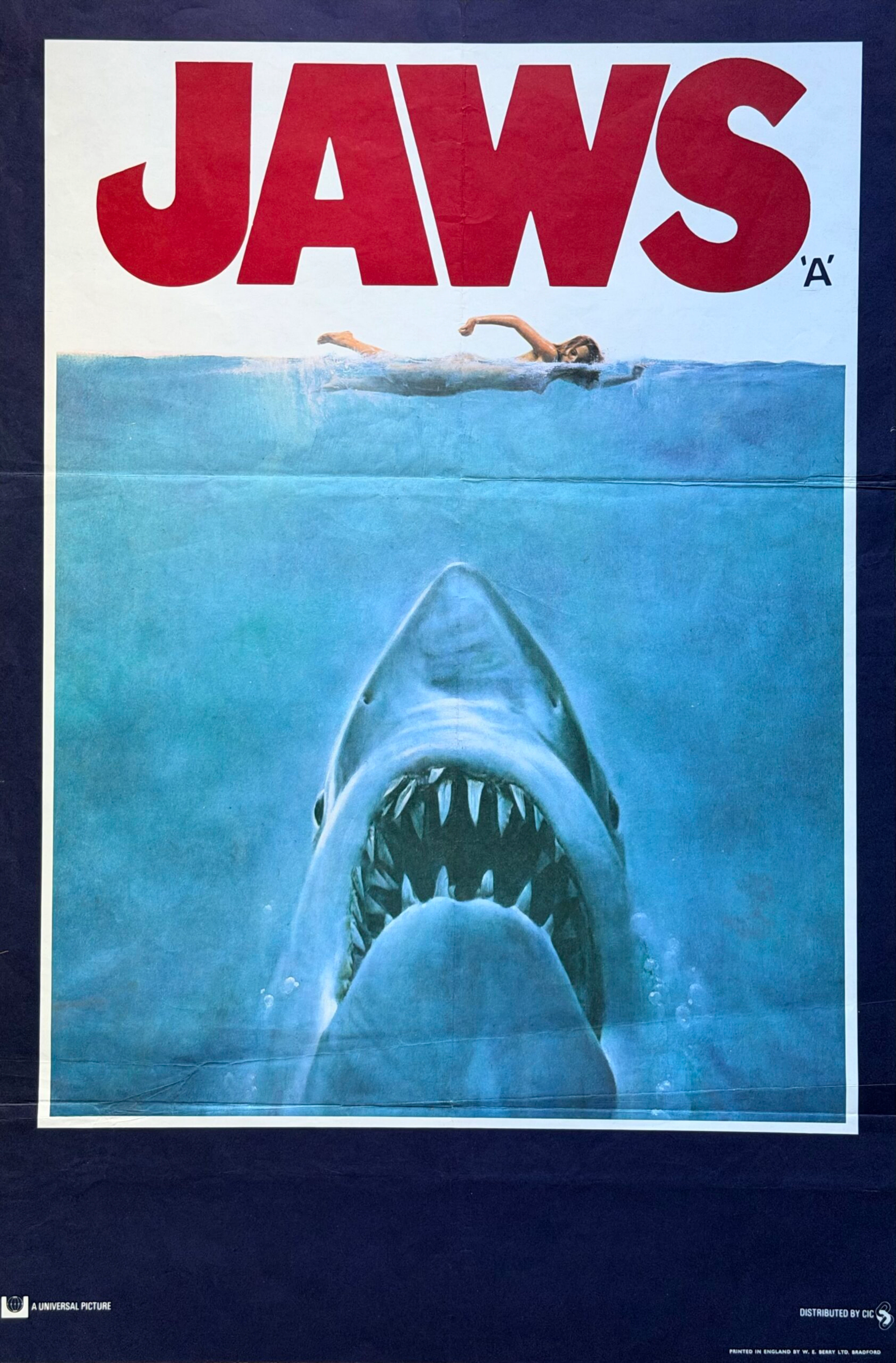 Original Jaws Movie Poster - Steven Spielberg - Great White Shark