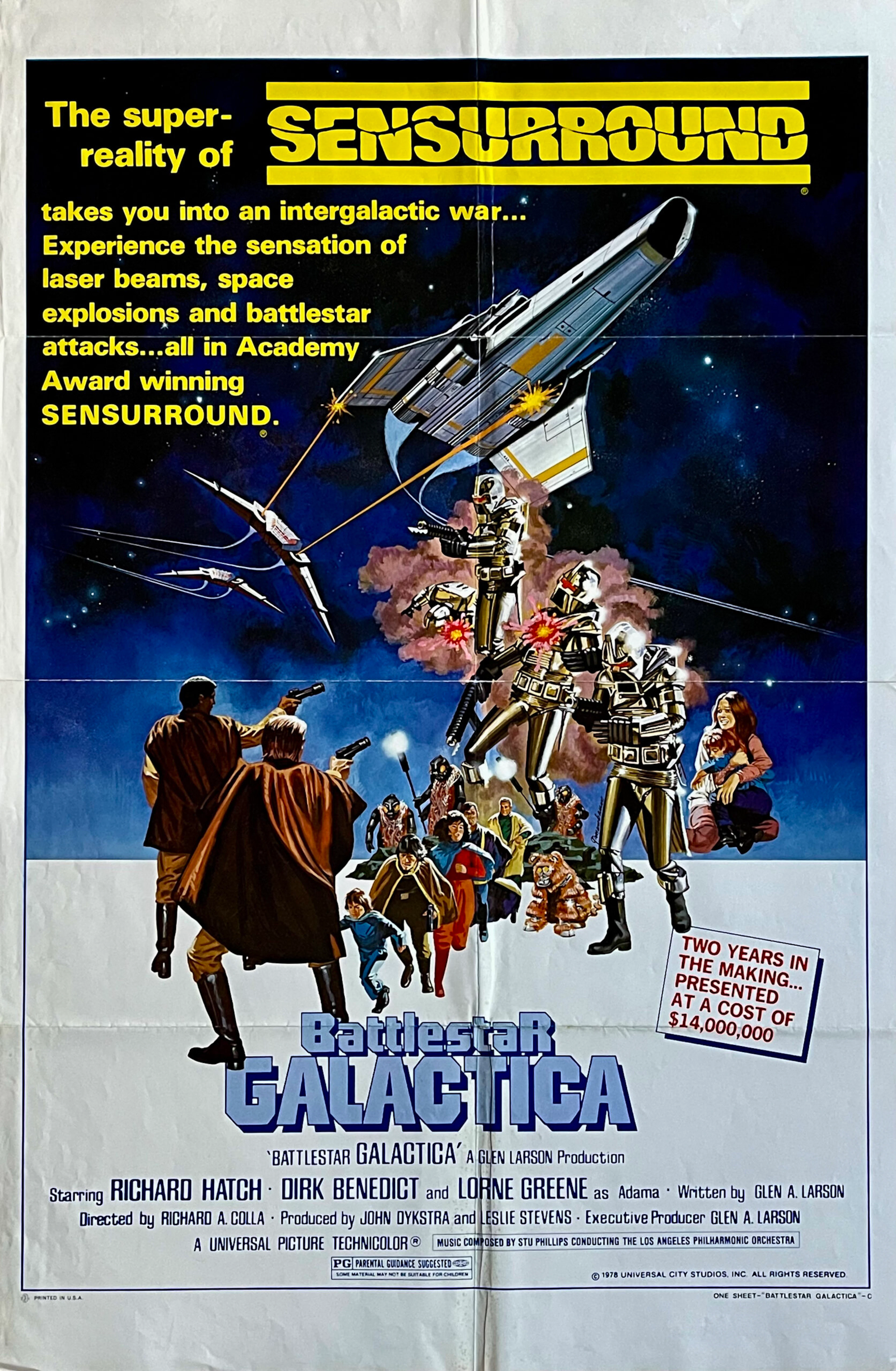 Original Battlestar Galactica Movie Poster - Sci Fi - Dirk Benedict - Cylon