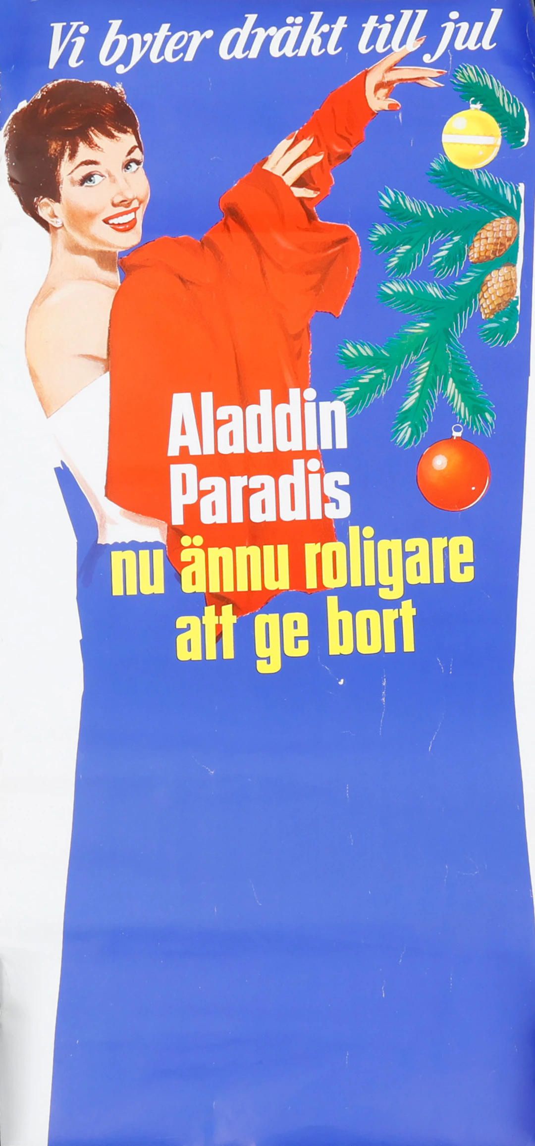 AFFISCH, Reklam för Aladdin och Paradis chokladask med Yvonne Lombard.