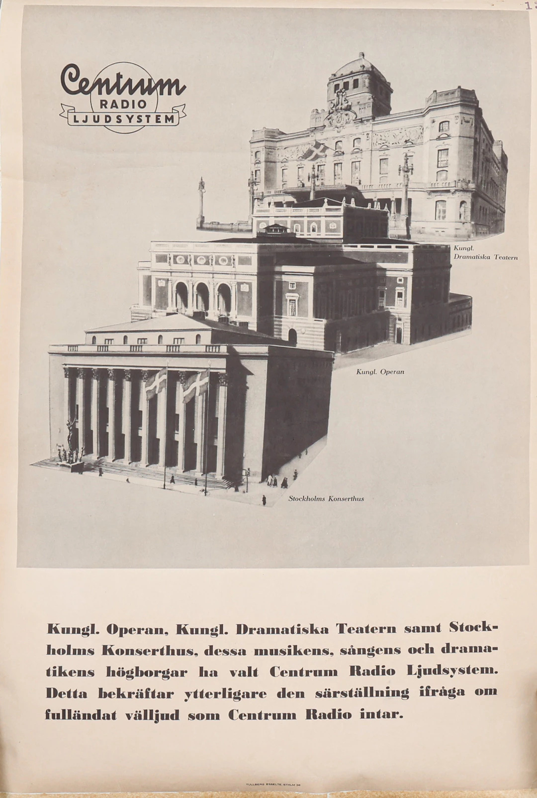 AFFISCH, Reklam för Centrum Radio från 1938.