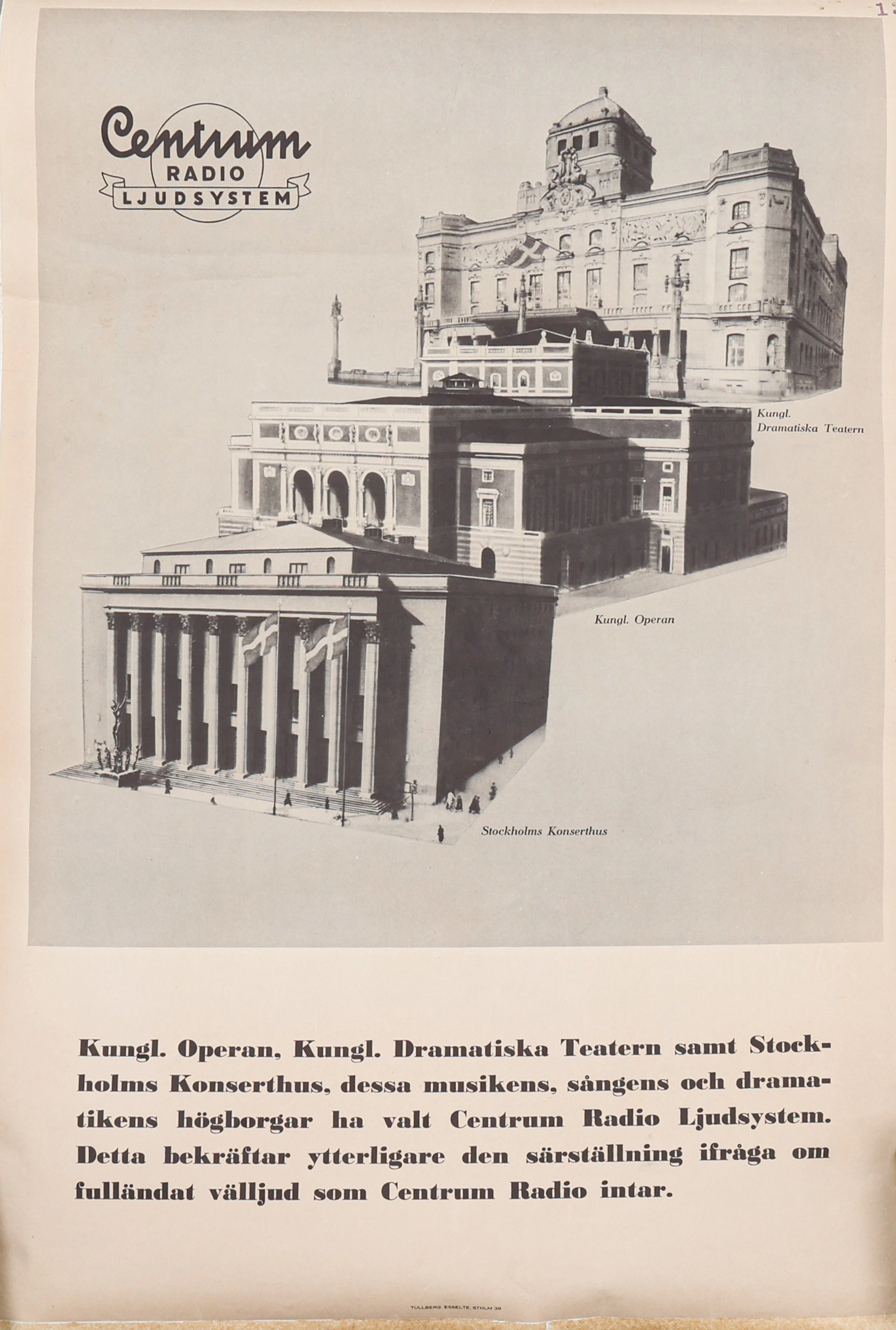 AFFISCH, Reklam för Centrum Radio från 1938.