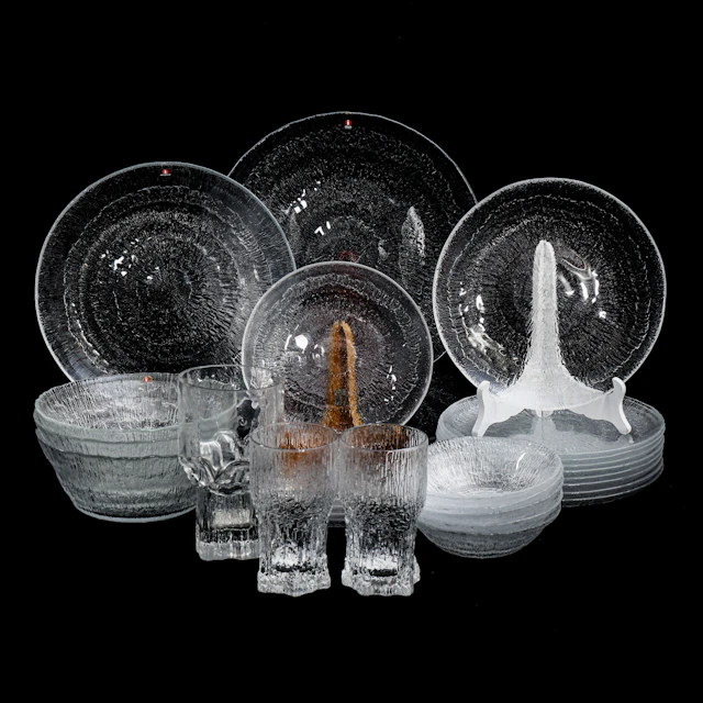 TAPIO WIRKKALA. Servisdelar, 28 delar, glas, "Solaris, Minerva, Aslak"