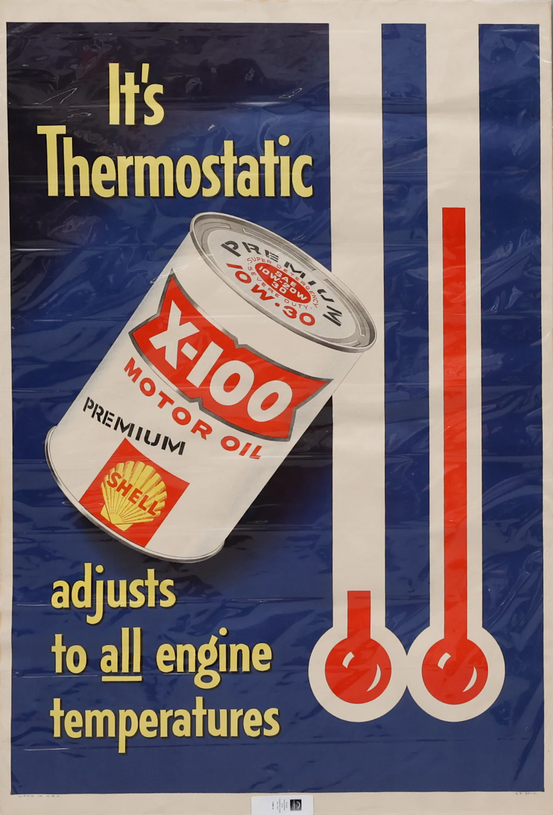 AFFISCH Shell X-100 motorolja, Litho In U.S.A.