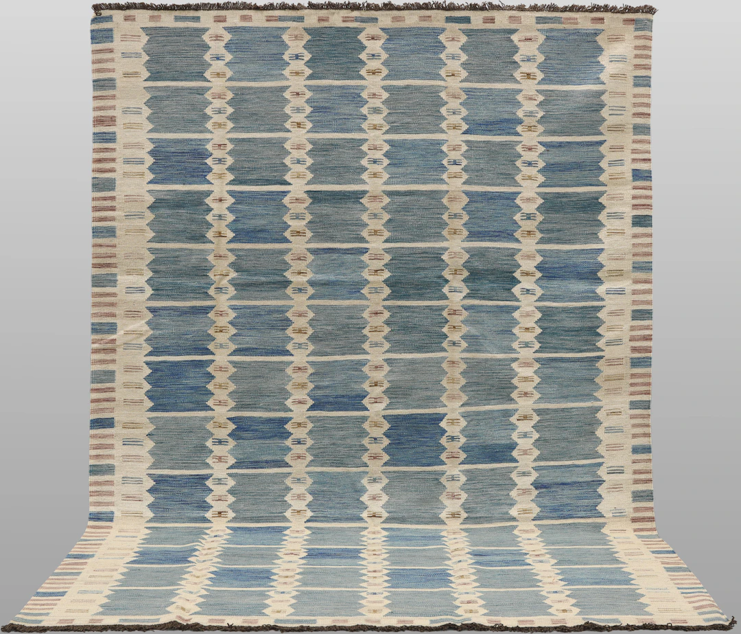 MATTA. Kelim inspirerad av svensk röllakan design, 299 x 205 cm.