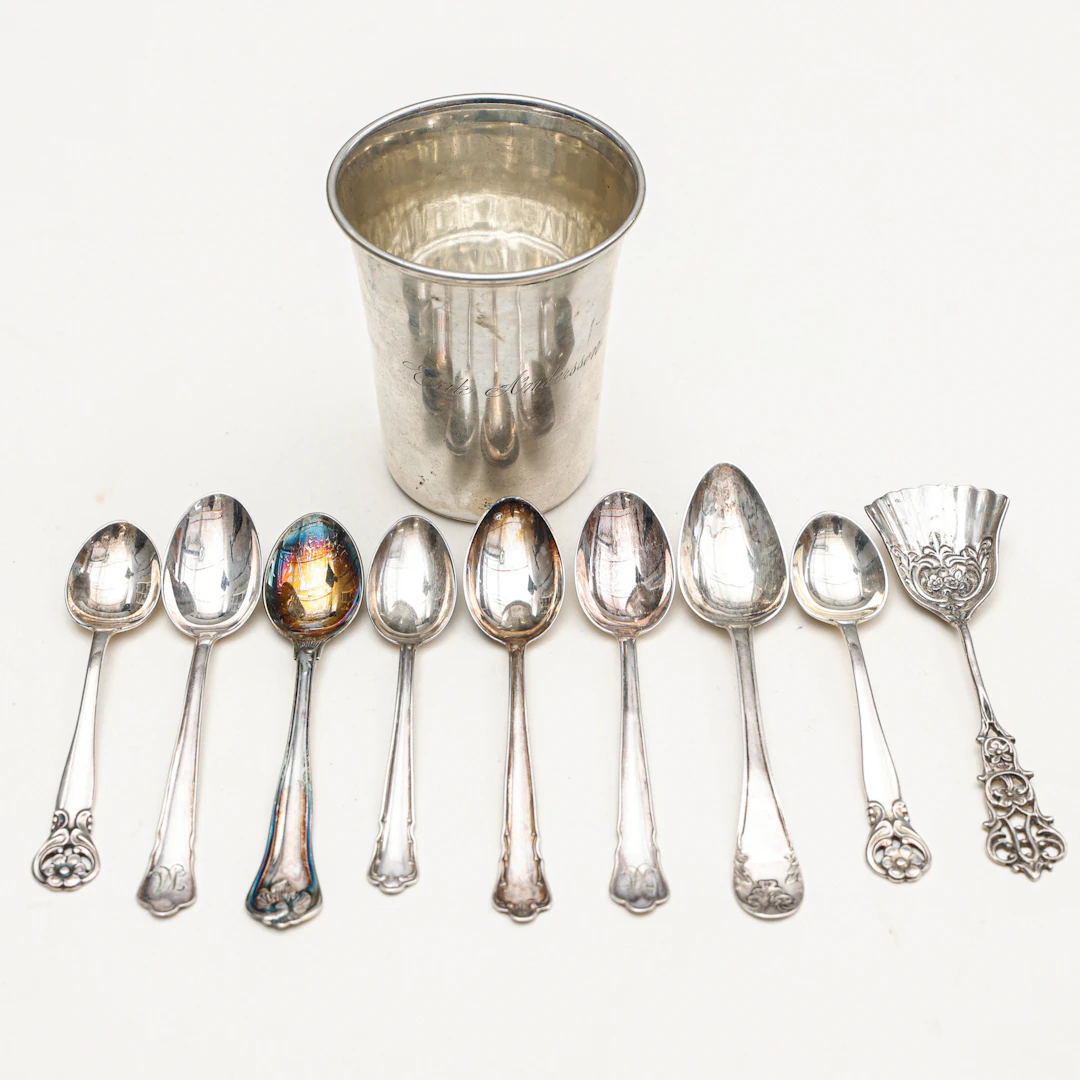 POKAL & SKEDAR, 10 delar, silver, totalvikt ca 193,5 gram.