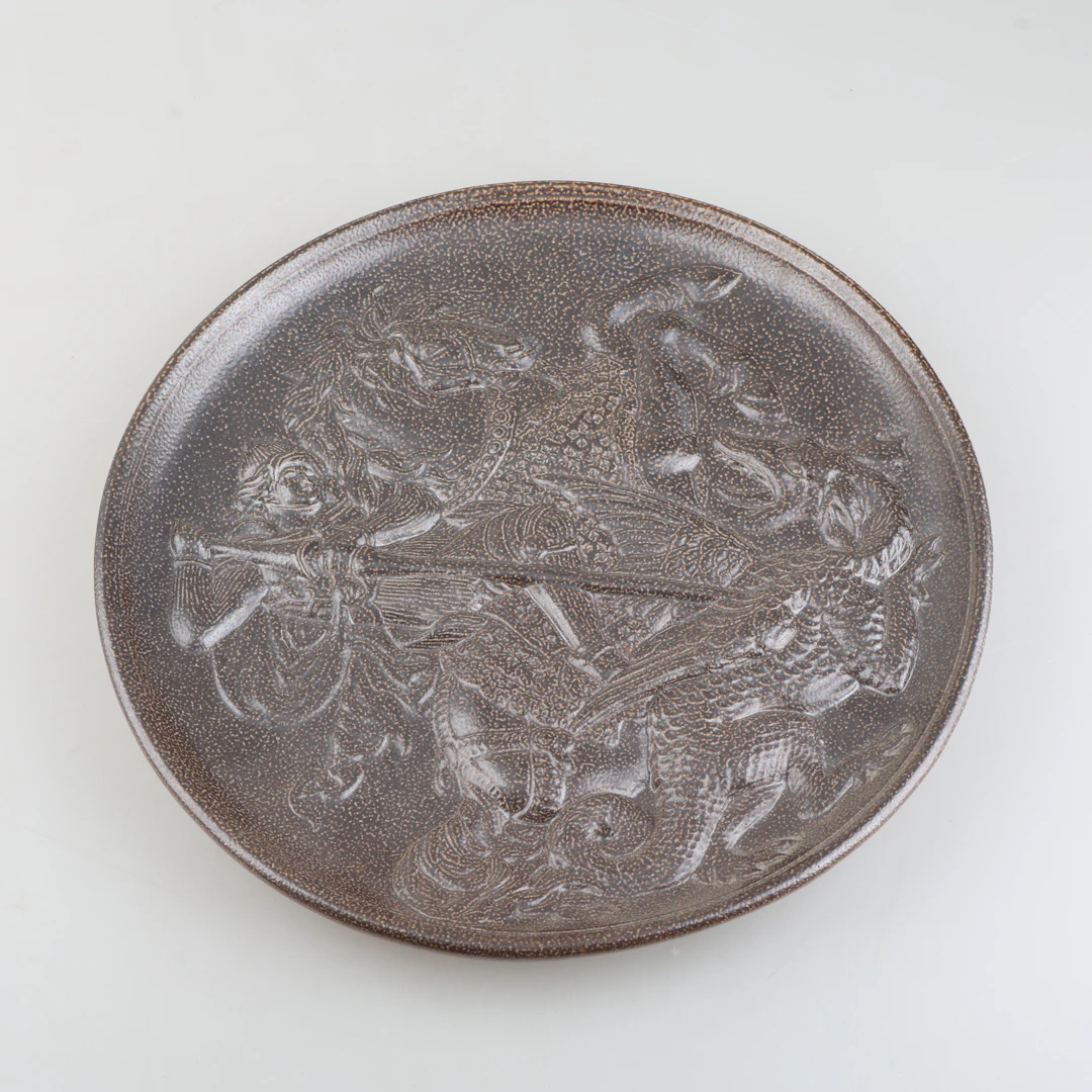 KARL PERSSON. Fat, saltglaserat stengods, "S:t Göran och draken", Höganäs.