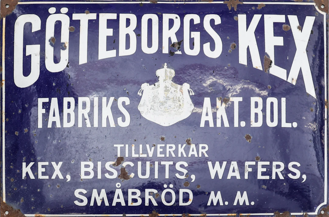 EMALJSKYLT, "Göteborgs Kex", AB Ankarsrums Emaljverk, 1900-talets första del.