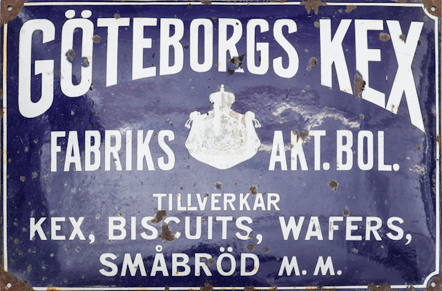 EMALJSKYLT, "Göteborgs Kex", AB Ankarsrums Emaljverk, 1900-talets första del.