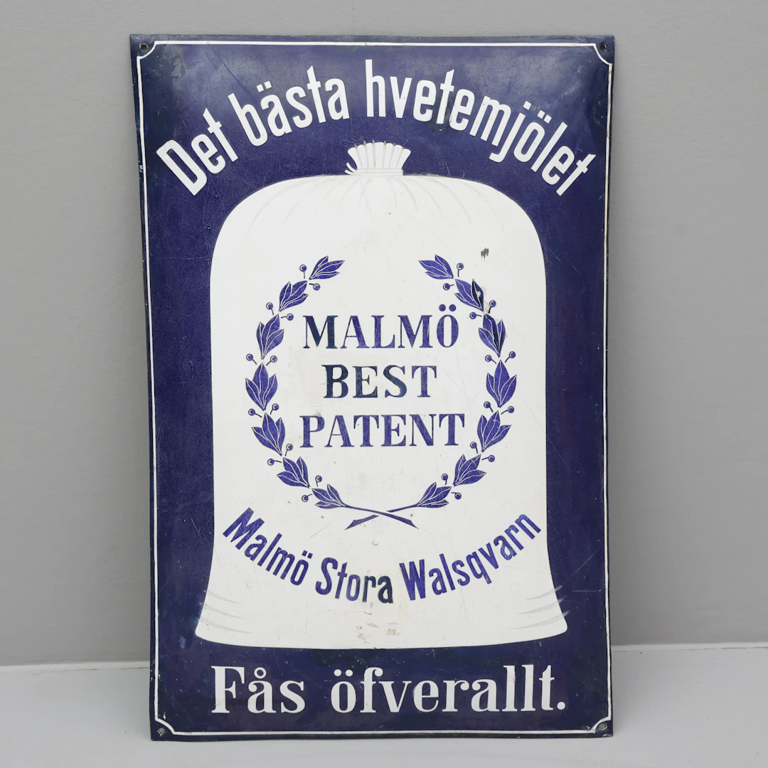 EMALJSKYLT Malmö Stora Walskvarn, "Det bästa hvetemjölet fås öfverallt.