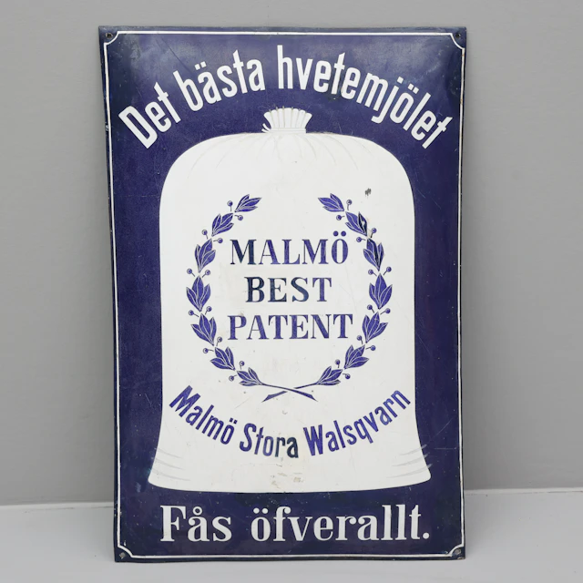 EMALJSKYLT Malmö Stora Walskvarn, "Det bästa hvetemjölet fås öfverallt.