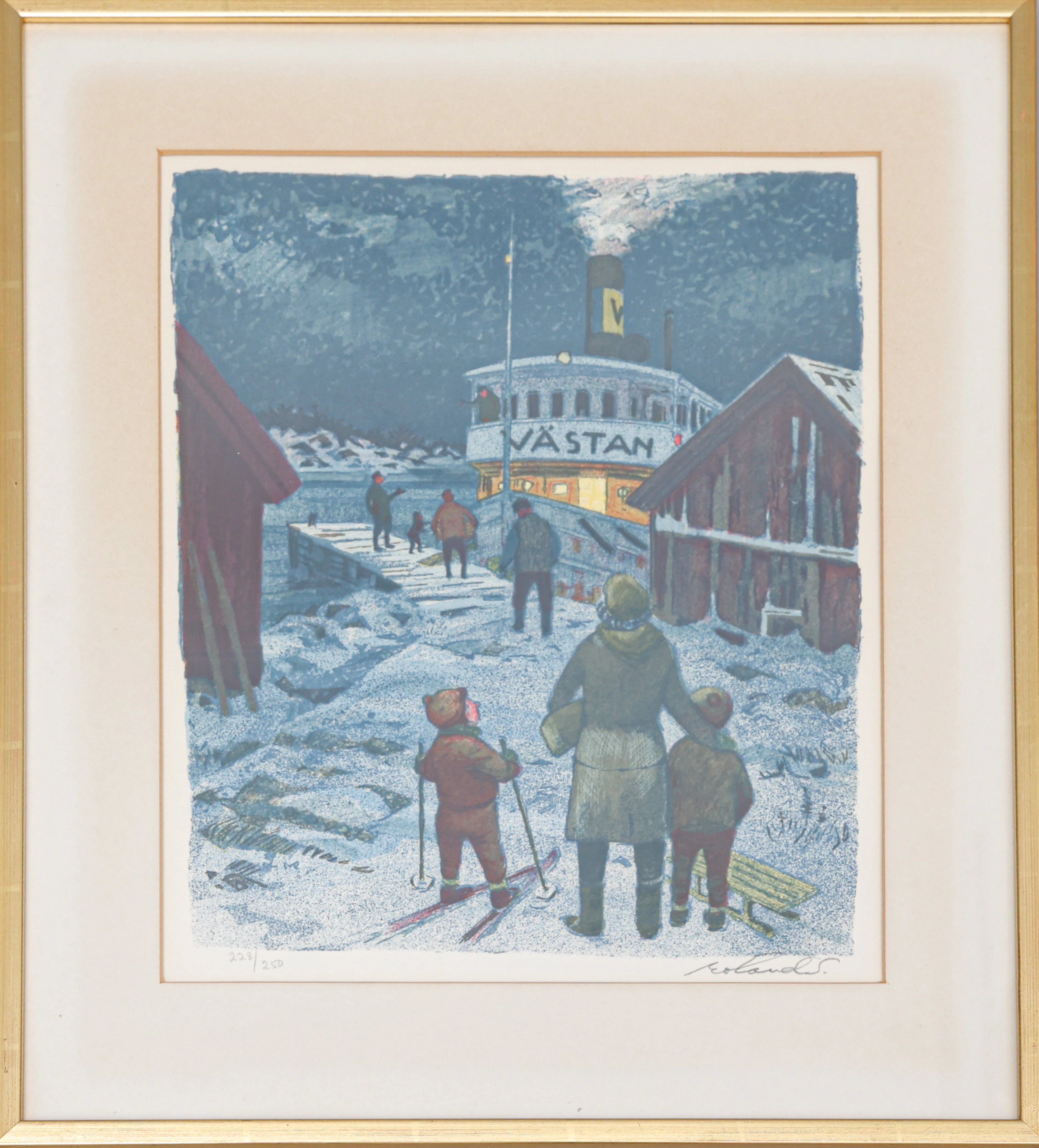 ROLAND SVENSSON. "Båten från staden Västan", litografi, signerad och