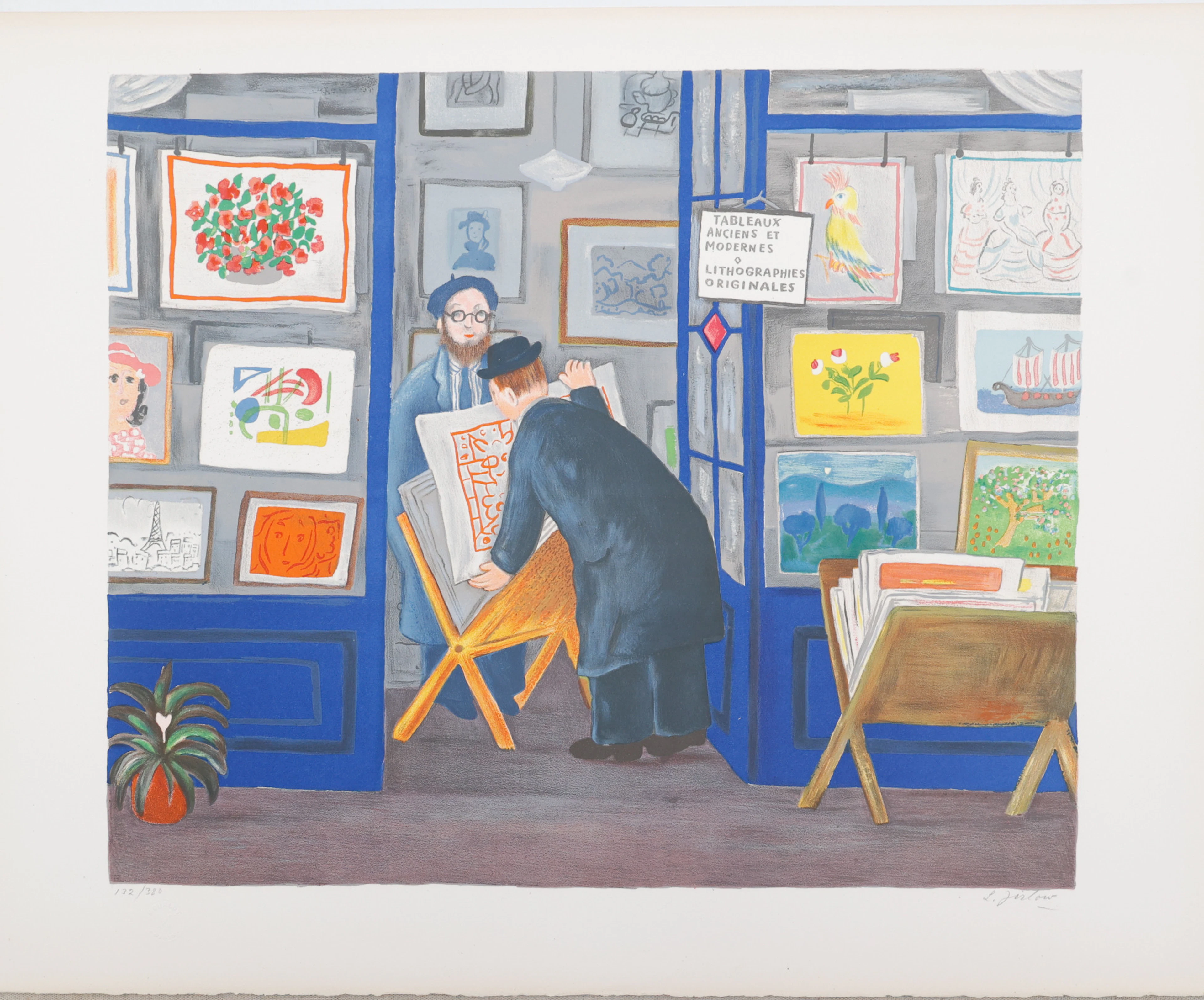 LENNART JIRLOW. "Konsthandlaren" litografi, signerad L Jirlow, numrerad