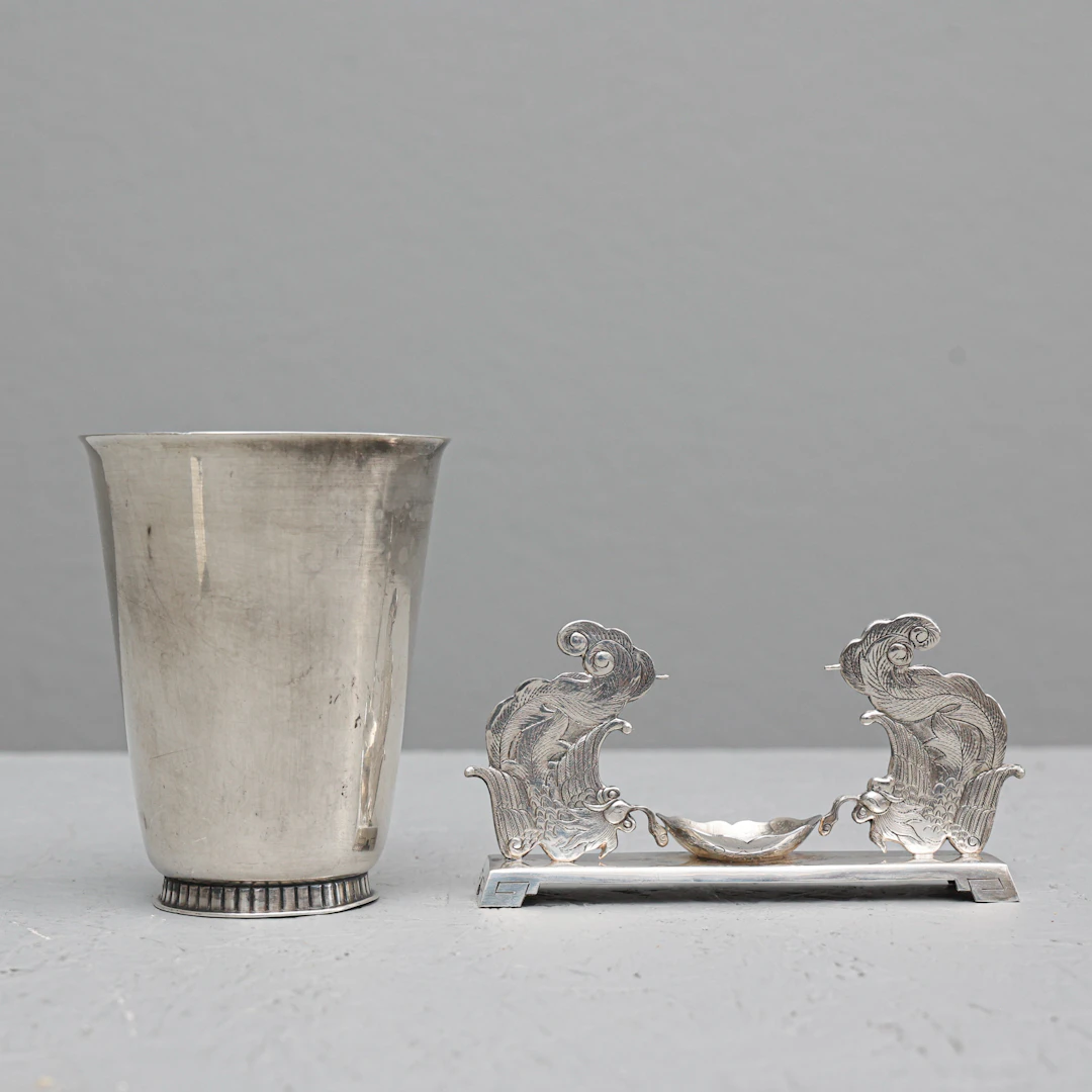 SALTKAR samt bägare, silver, vikt ca 201.