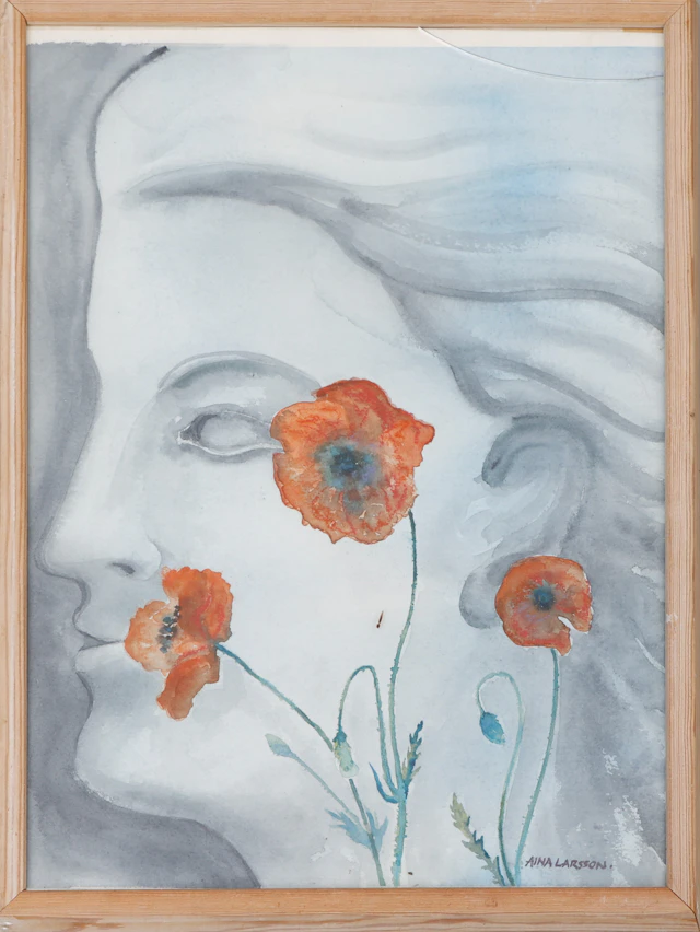 AINA LARSSON. Akvarell på papper, signerad.