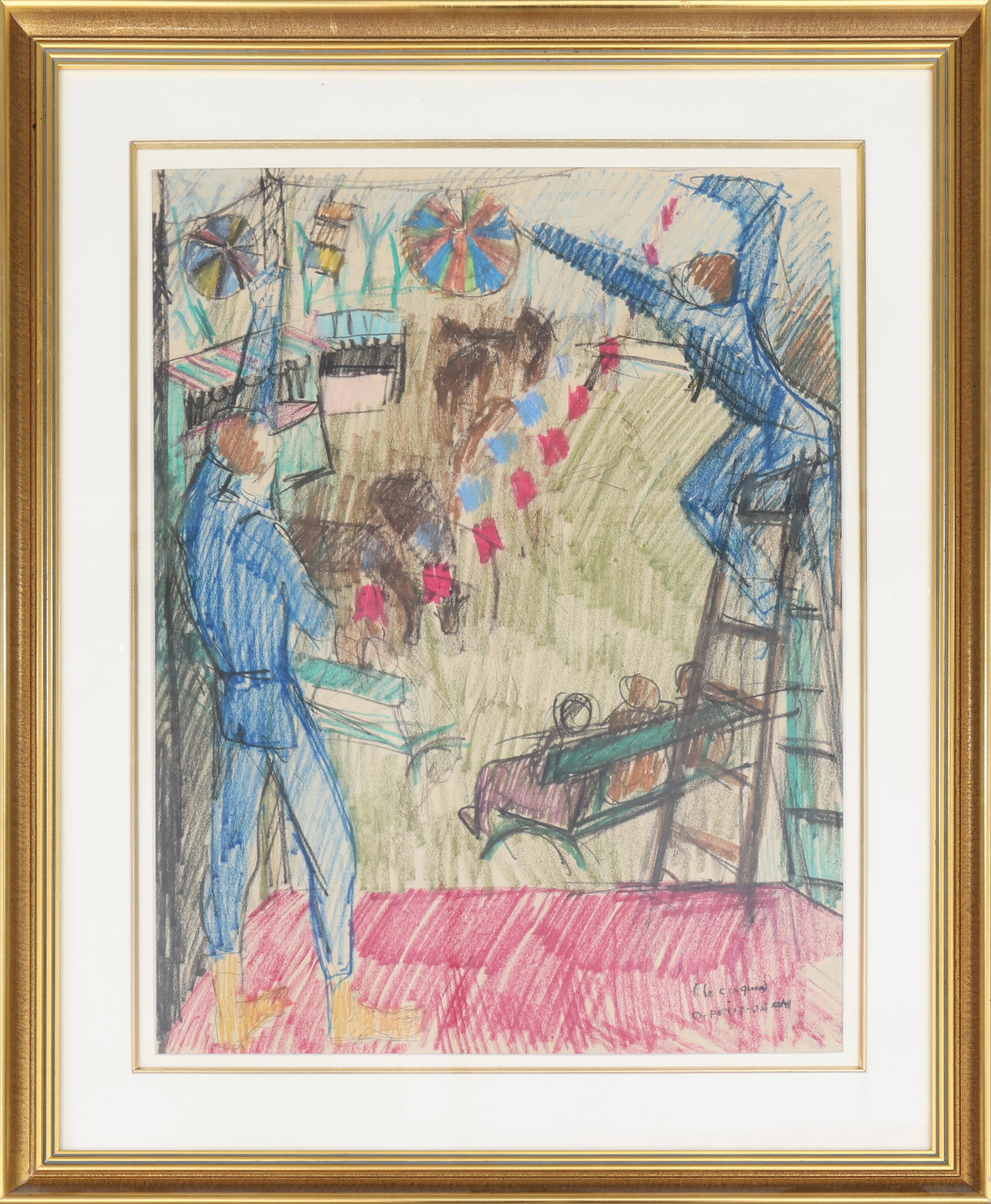 ODETTE PETIT-JEAN. Pastell, "Cirkus", signerad.