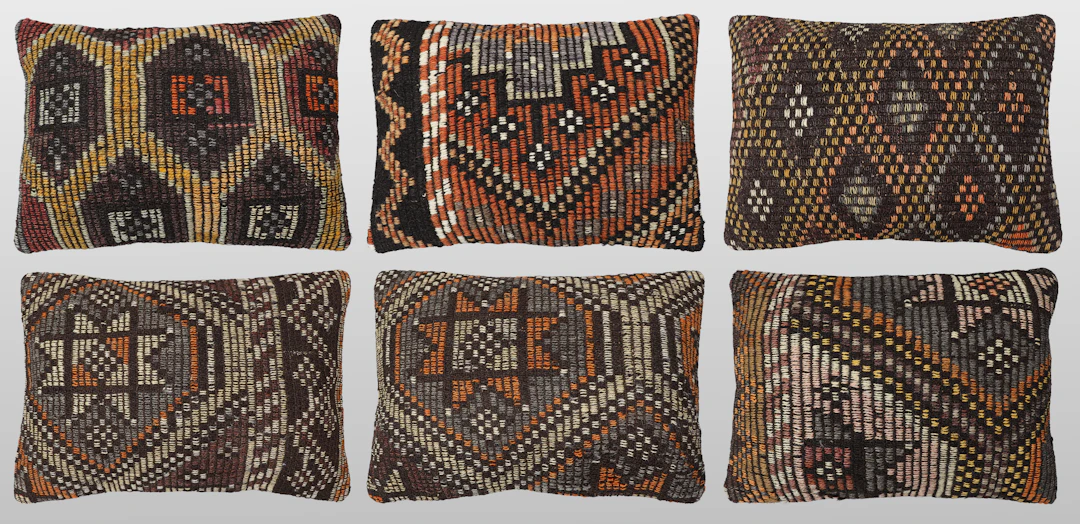 KUDDFODRAL. Parti Kuddfodral 6st, anatoliska Kelim fragment, 50 x 35 cm.
