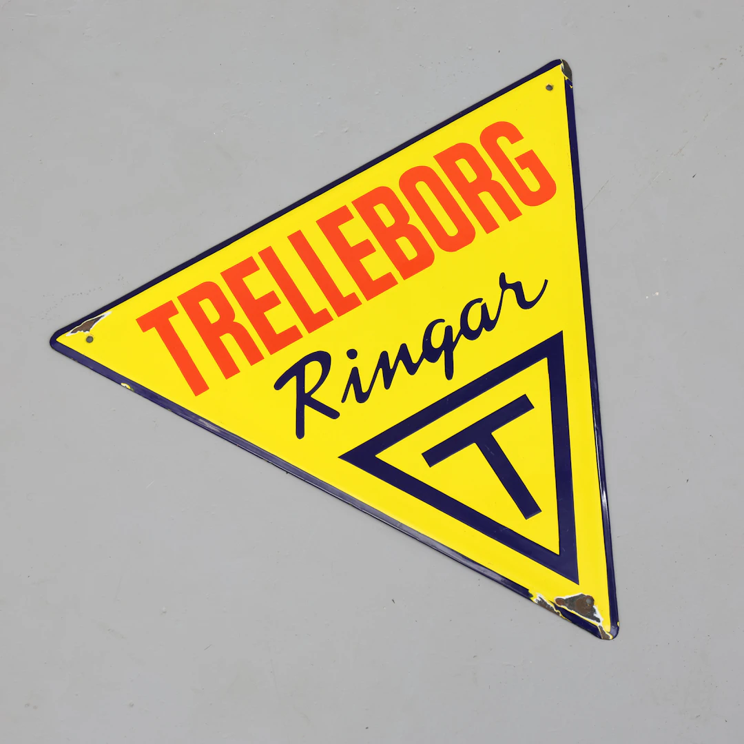 TRELLEBORG - Ringar, emaljskylt, 1930-tal, Sverige.