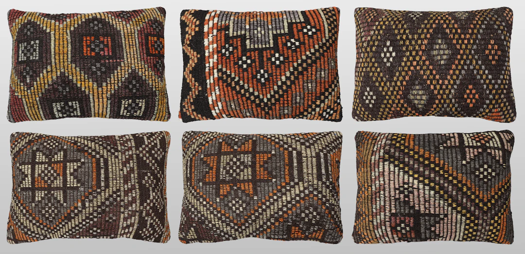 KUDDFODRAL. Parti Kuddfodral 6st, anatoliska Kelim fragment, 50 x 35 cm.