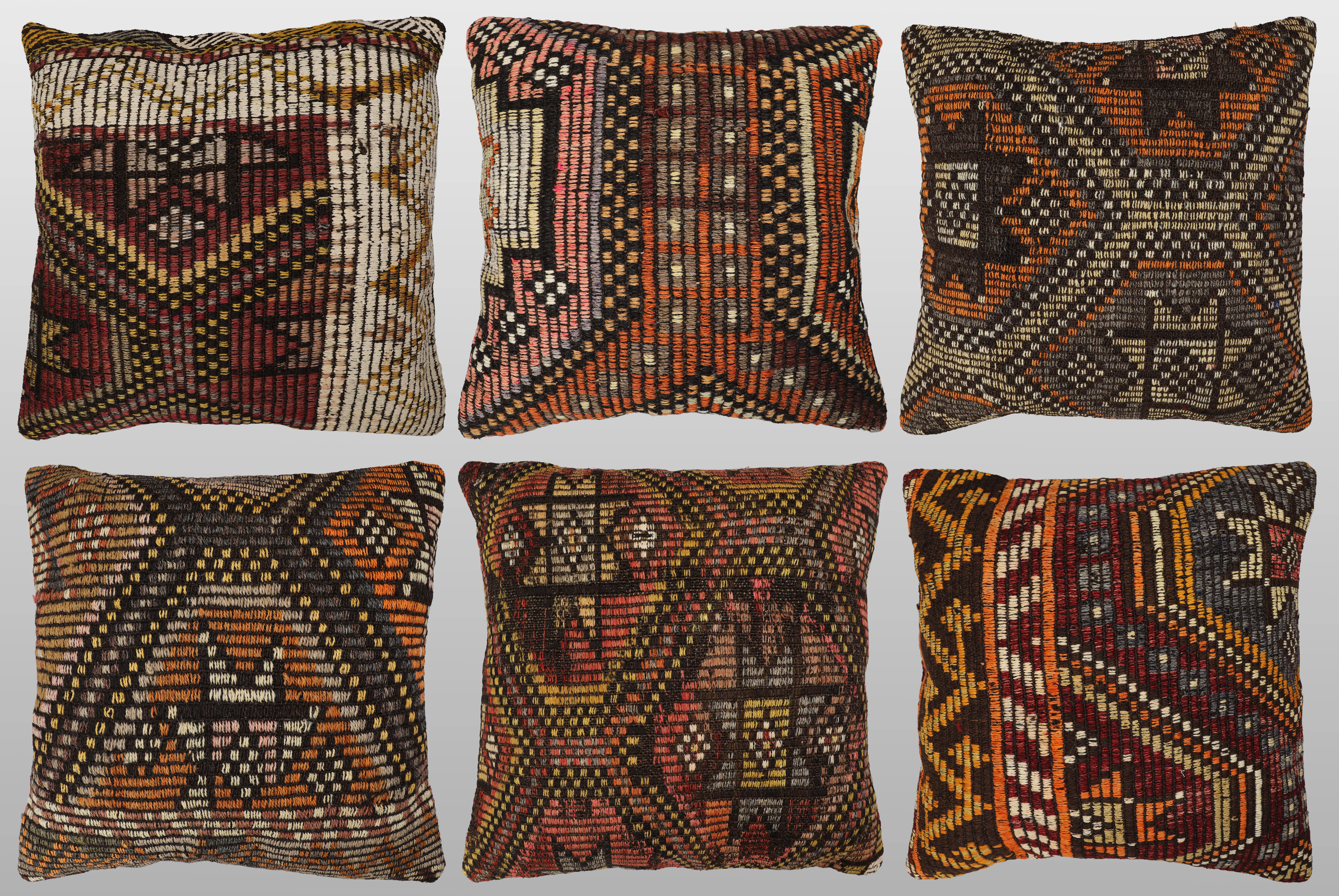 KUDDFODRAL. Parti Kuddfodral 6st, anatoliska Kelim fragment, 50 x 50 cm.