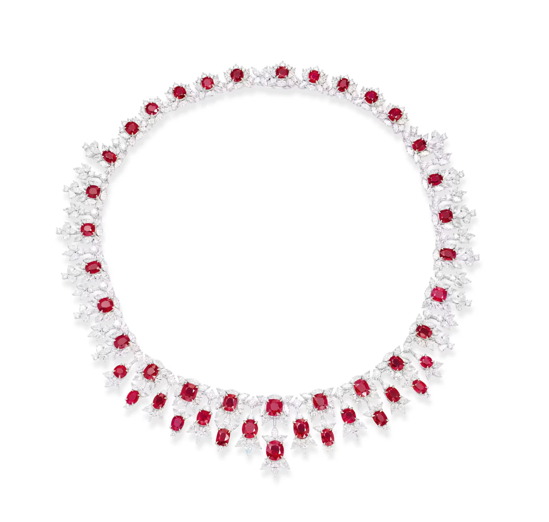 TOTAL OF 50.37 CARAT BURMESE 'PIGEON'S BLOOD' RUBY AND DIAMOND NECKLACE