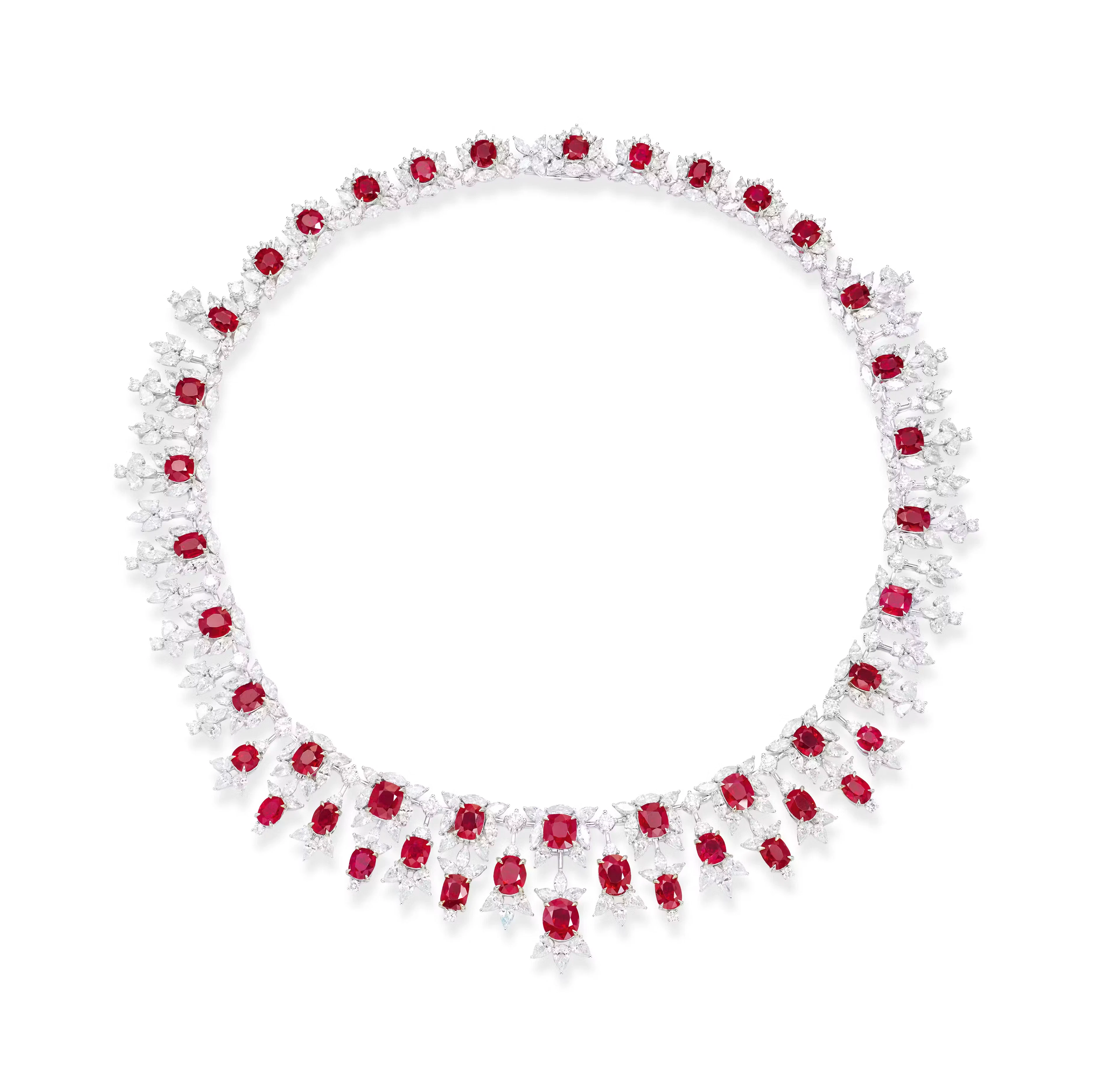 TOTAL OF 50.37 CARAT BURMESE 'PIGEON'S BLOOD' RUBY AND DIAMOND NECKLACE