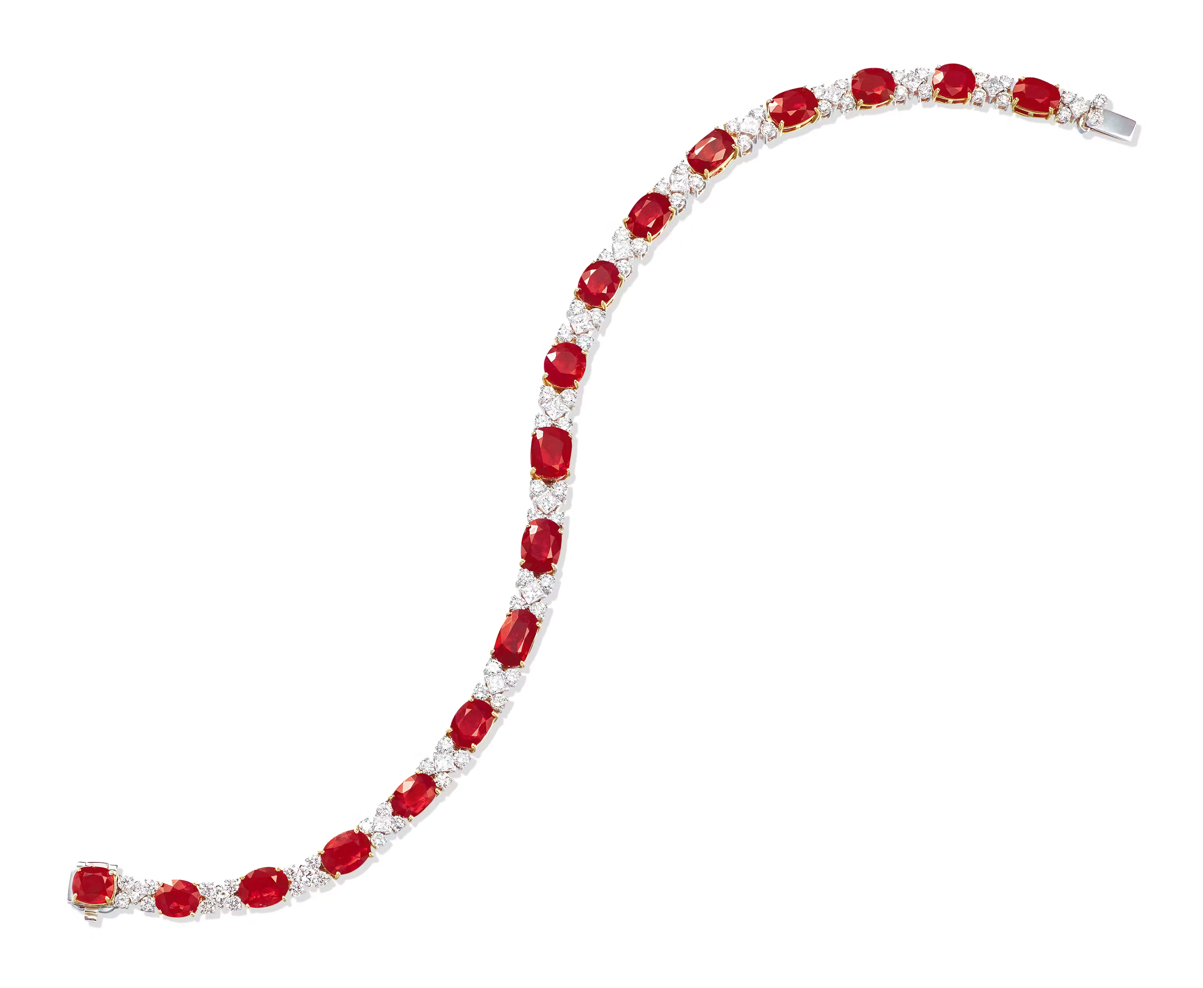 TOTAL OF 12.26 CARAT BURMESE RUBY AND DIAMOND BRACELET