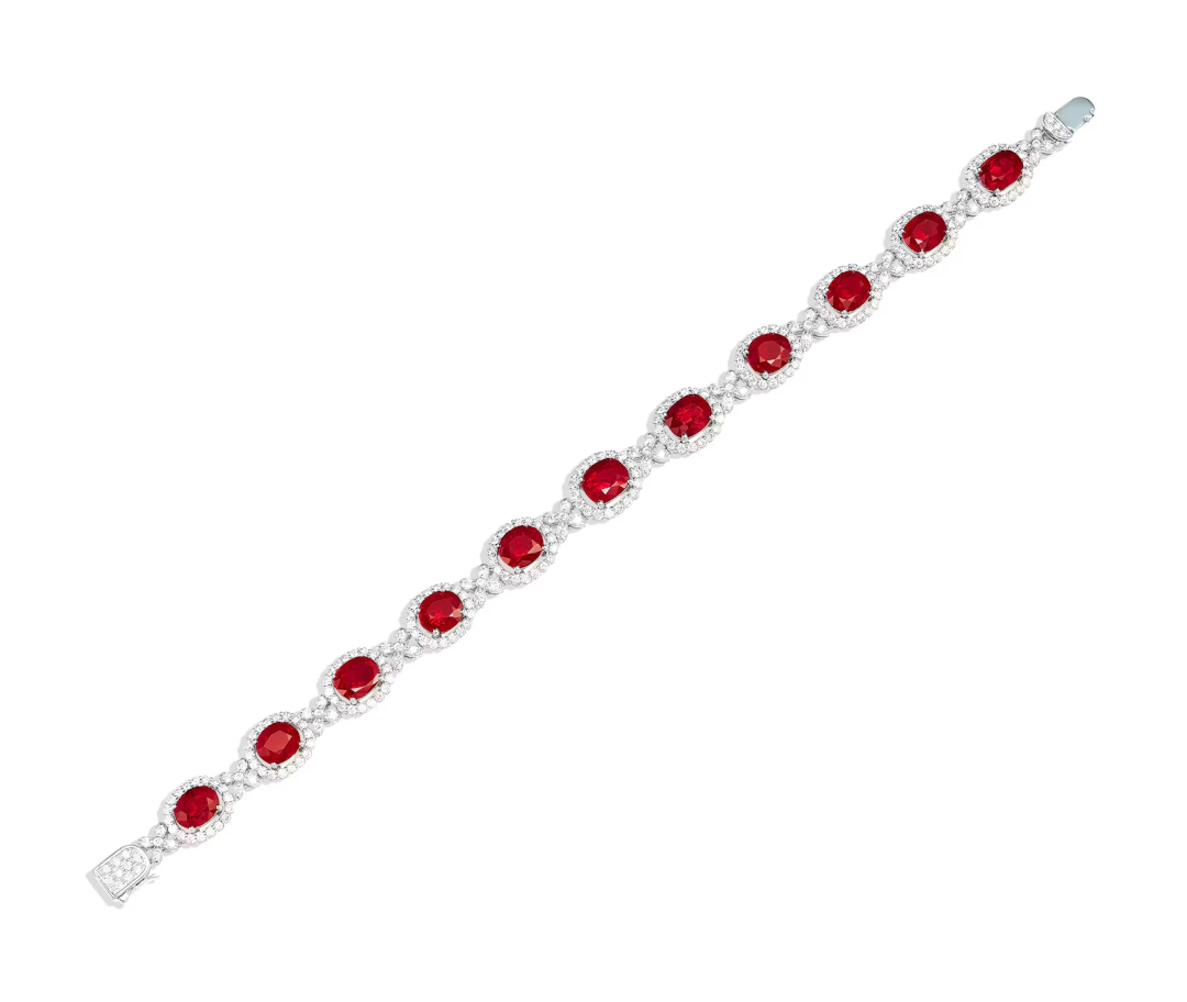 TOTAL OF 11.41 CARAT BURMESE RUBY AND DIAMOND BRACELET
