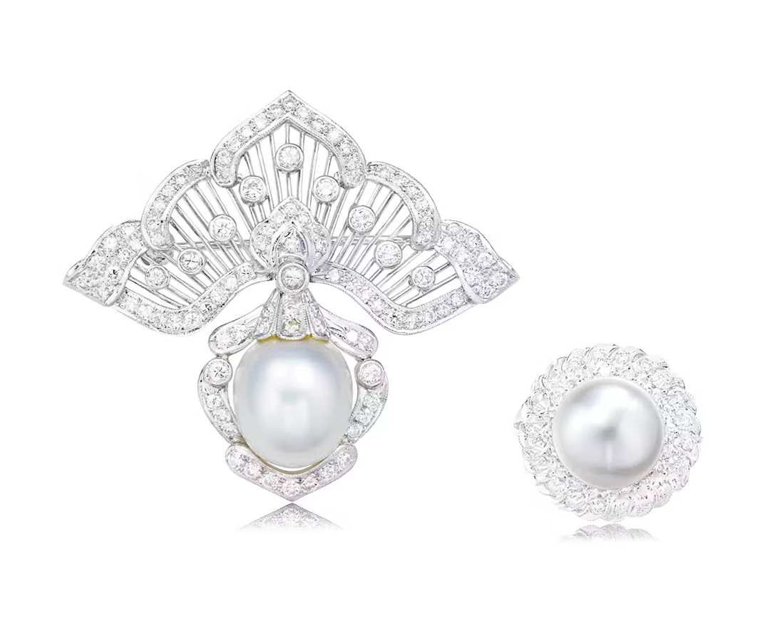 SET OF CULTURED PEARL AND DIAMOND JEWELRY