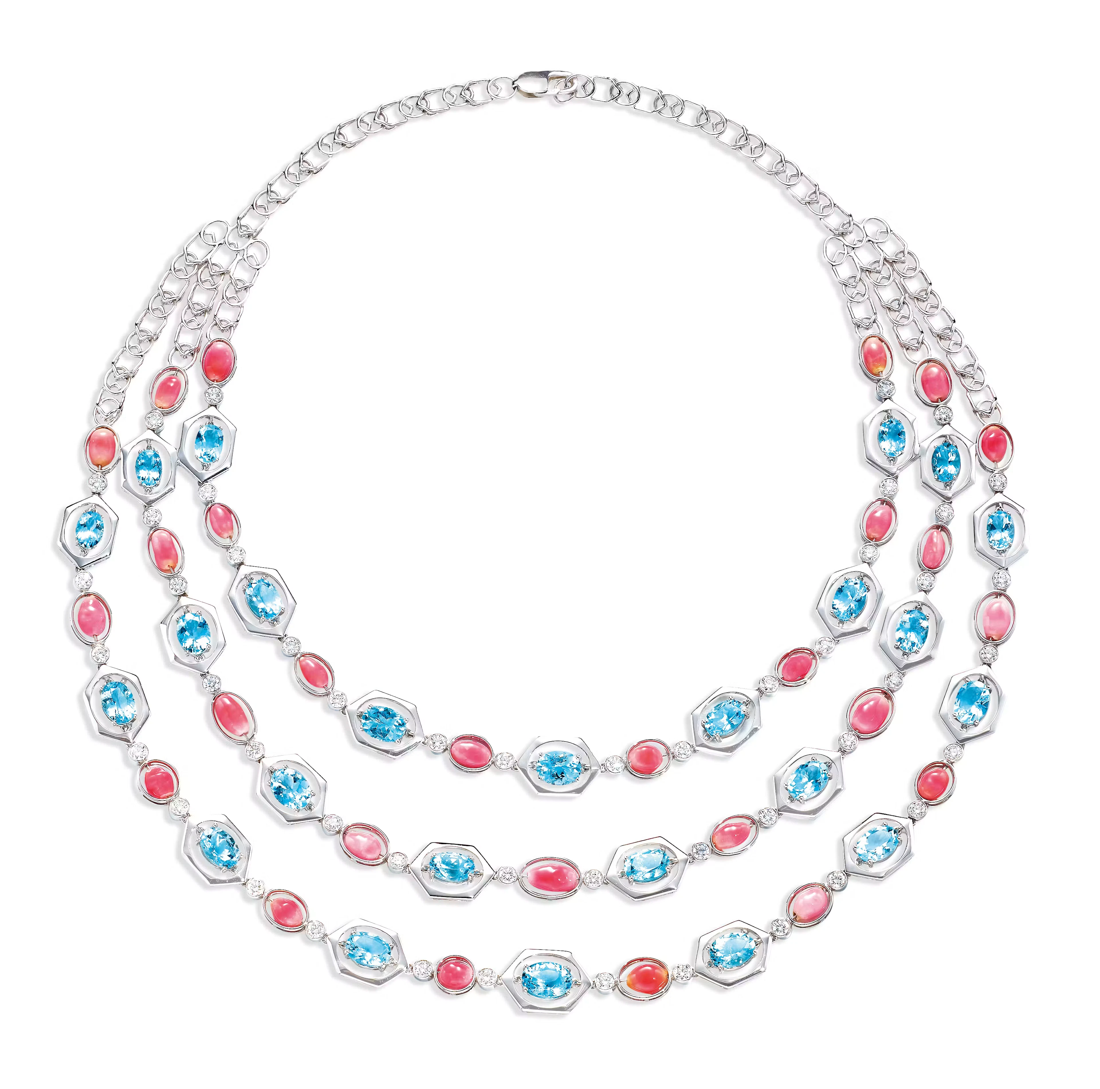 CONCH PEARL, AQUAMARINE AND DIAMOND NECKLACE