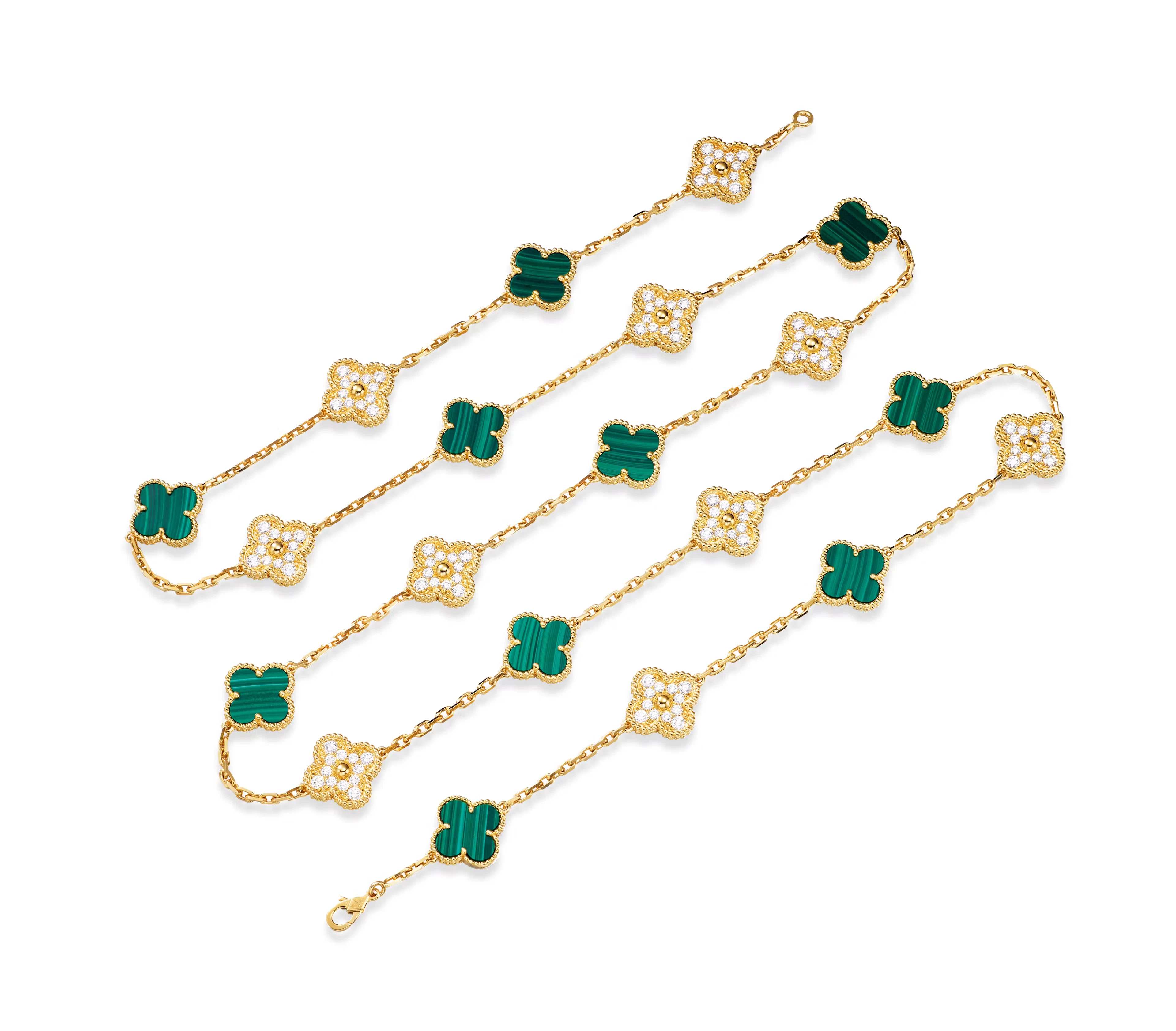 MALACHITE AND DIAMOND 'VINTAGE ALHAMBRA' NECKLACE, BY VAN CLEEF & ARPELS