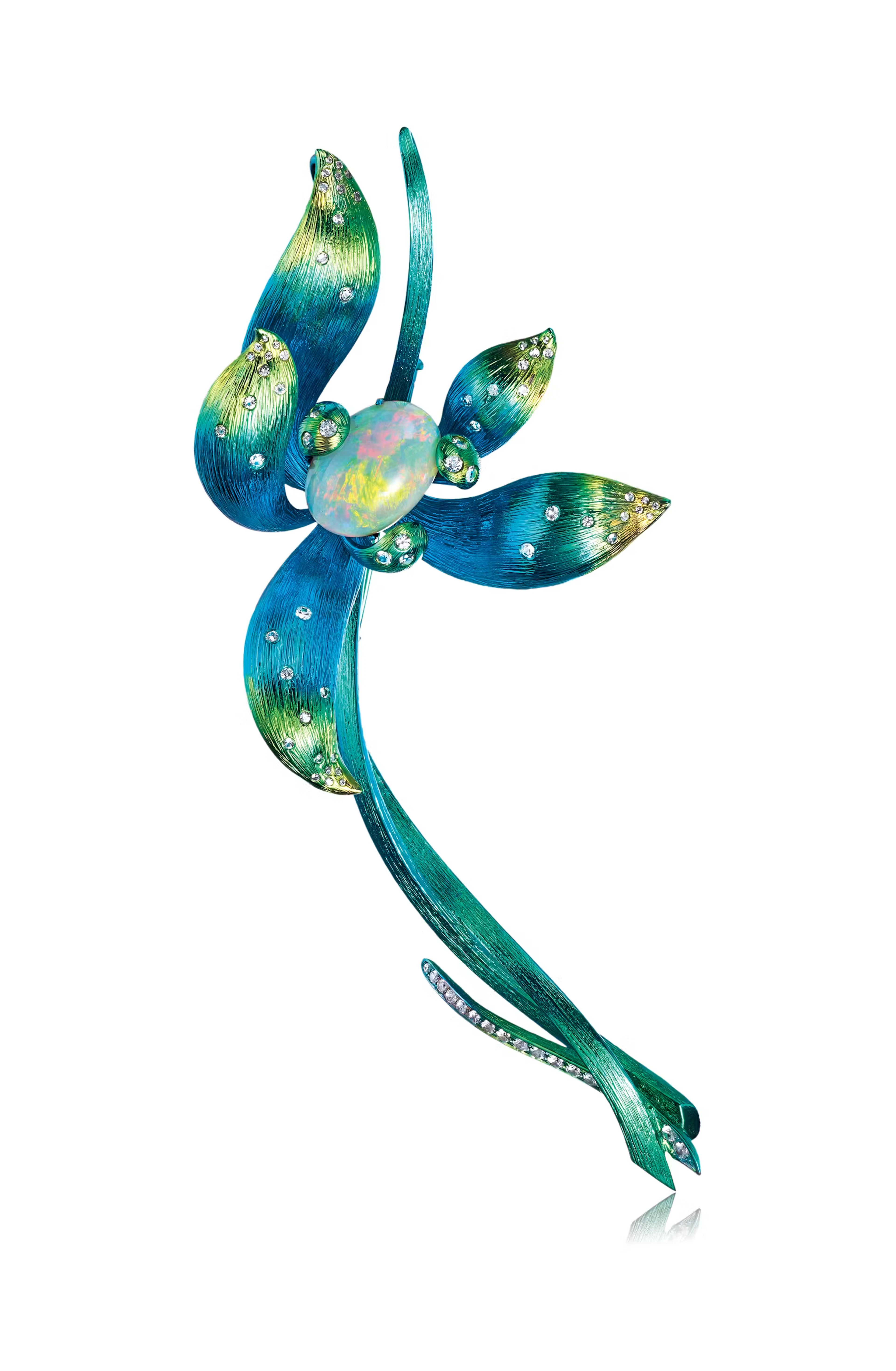 OPAL AND DIAMOND 'MAGNOLIA' TITANIUM BROOCH/PENDANT